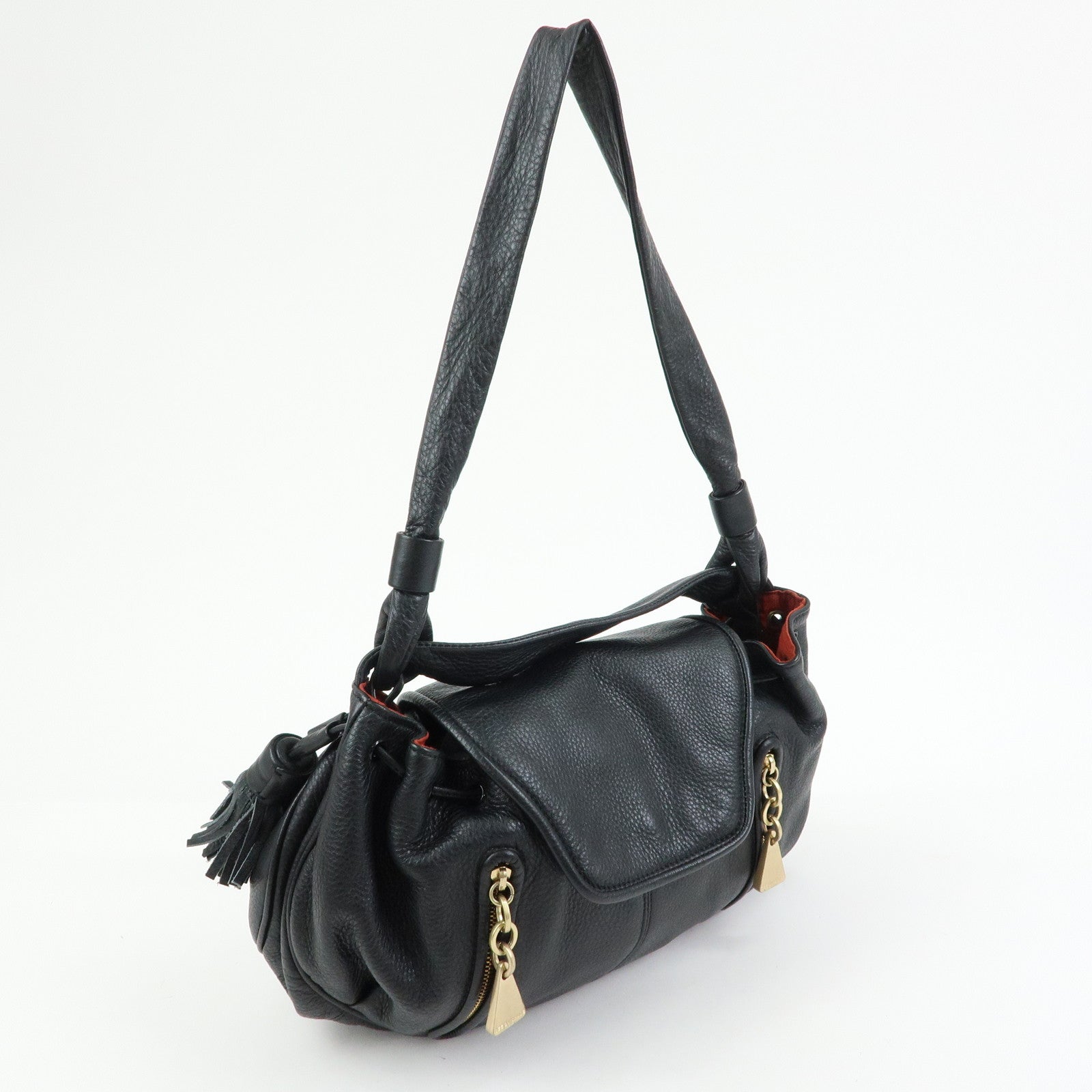 Chloe See By Chloe Leather Shoulder Bag Tassel Charm Black