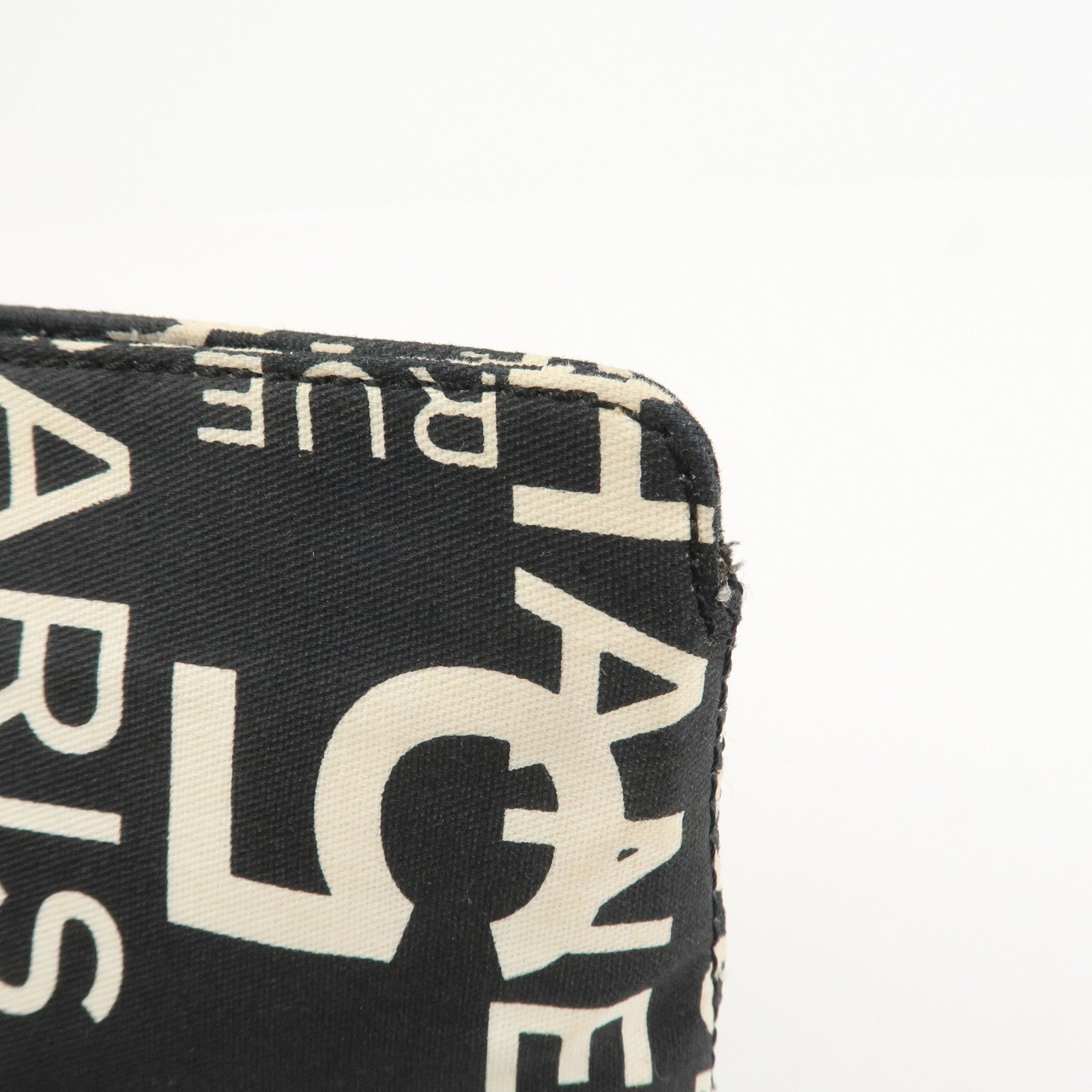 CHANEL By Sea Line Canvas Clutch Bag Cosmetic Pouch Black White