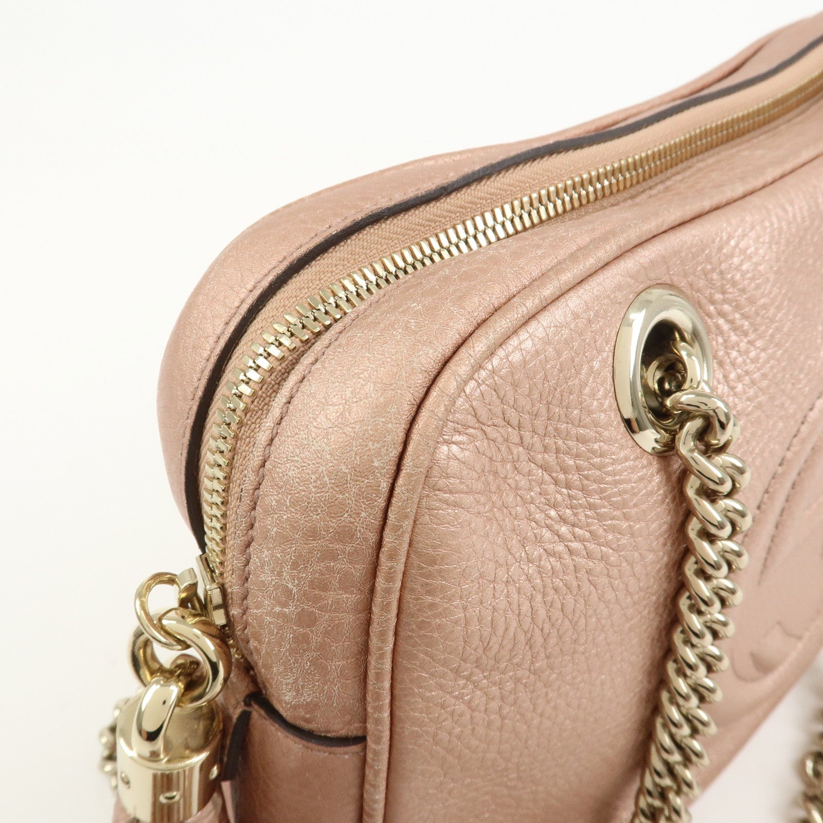 GUCCI SOHO Interlocking G Leather Shoulder Bag Metallic Pink 308983