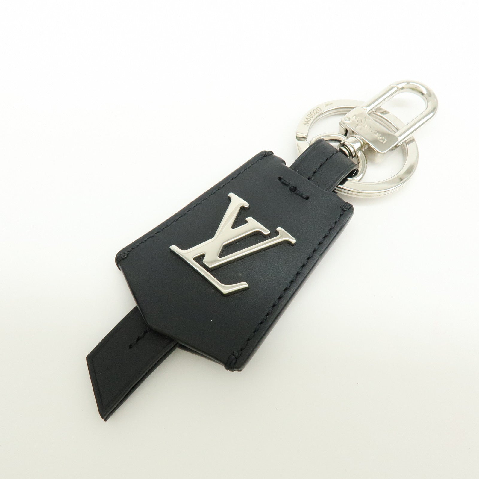 Louis Vuitton Leather Bag Charm Key Chain Black Silver M68020