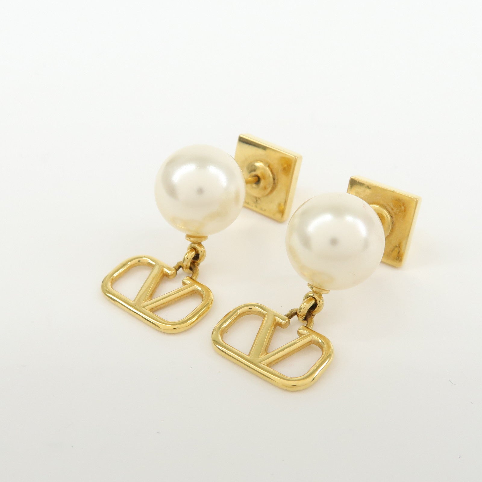 VALENTINO Metal Plastic Pearl Earrings Gold