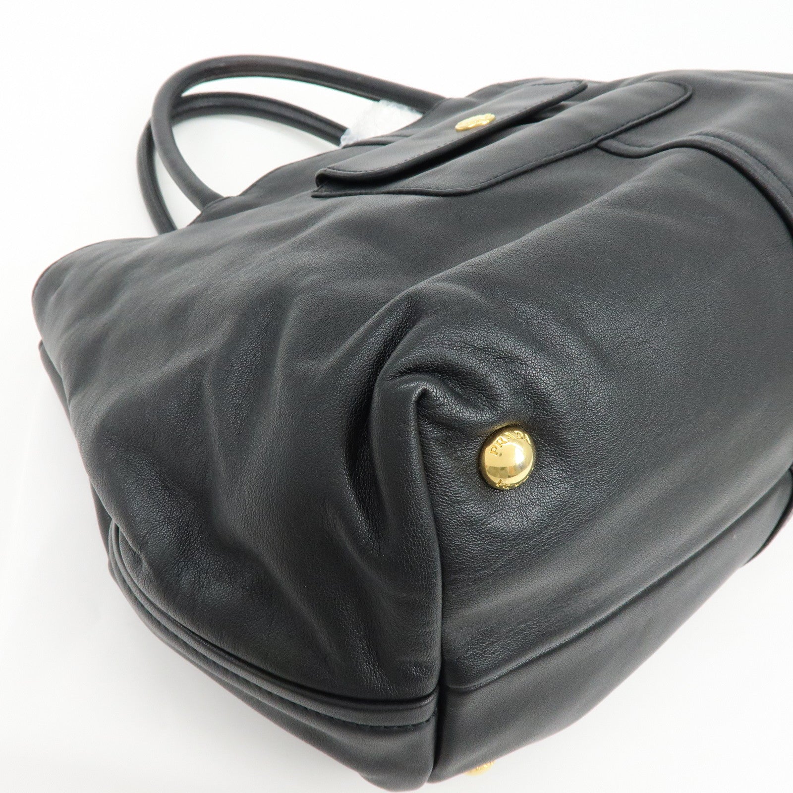 PRADA Soft Calf Leather 2Way Bag Hand Bag Shoulder Bag Black BN1832