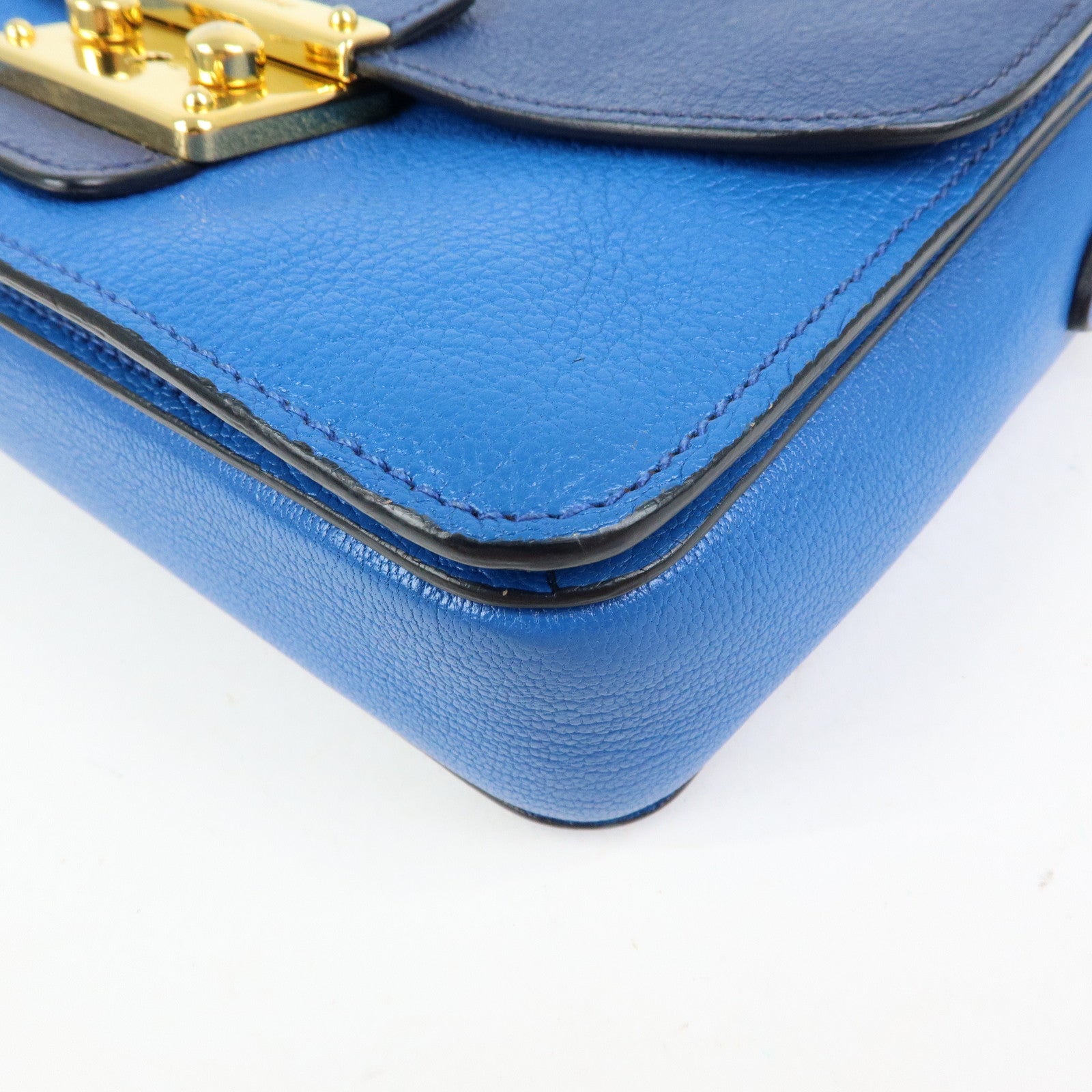MIU MIU Madras Leather Shoulder Bag Crossbody Bag Blue RT0544