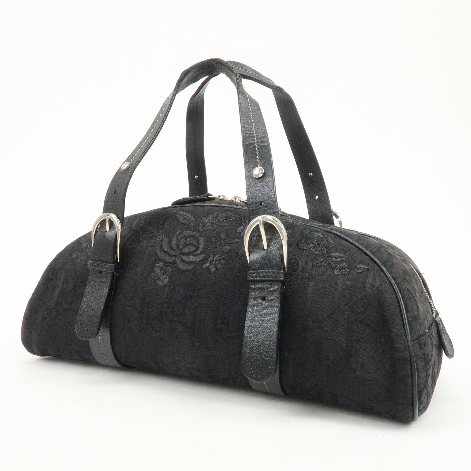 Christian Dior Trotter Canvas Leather Boston Bag Hand Bag Black