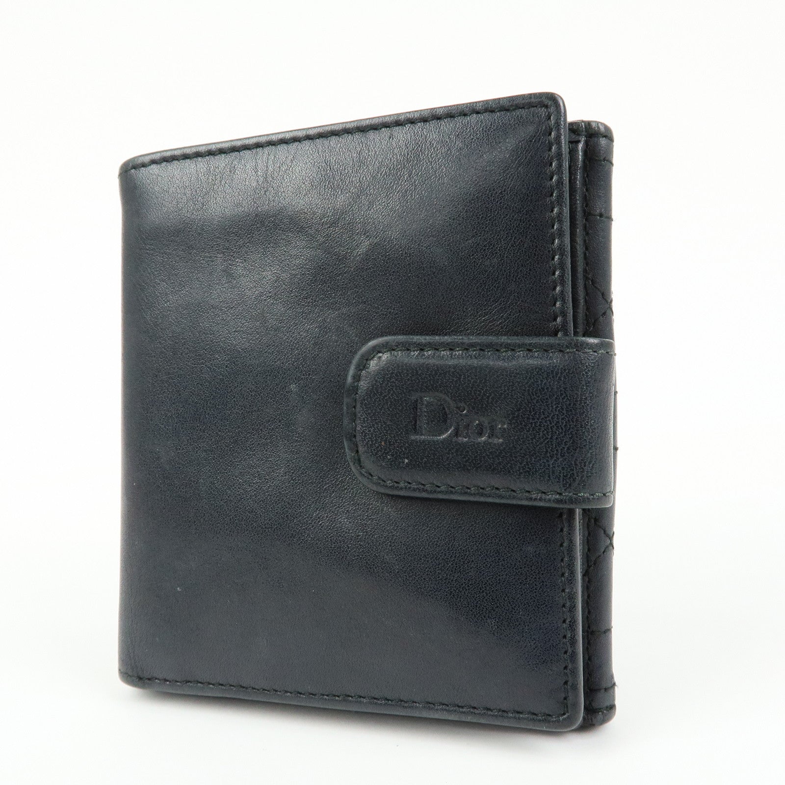 Christian Dior Cannage Lamb Skin Bi-fold Compact Wallet Black