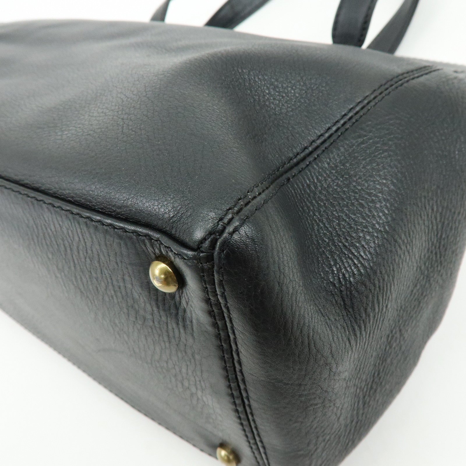 CHANEL Calf Leather 2Way Bag Shoulder Bag Tote Bag Black Gold