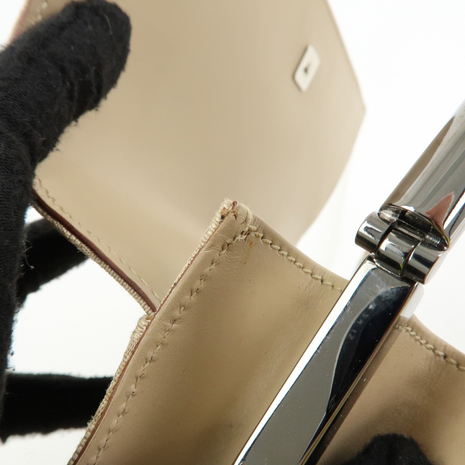 GUCCI GG Canvas Leather Shoulder Bag Hand Bag Beige 01235