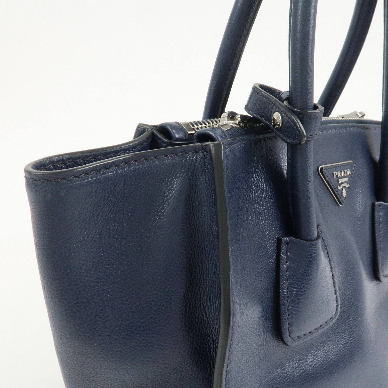 PRADA Triangle Logo 2 Way Bag Tote Bag Shoulder Bag Navy B2625M