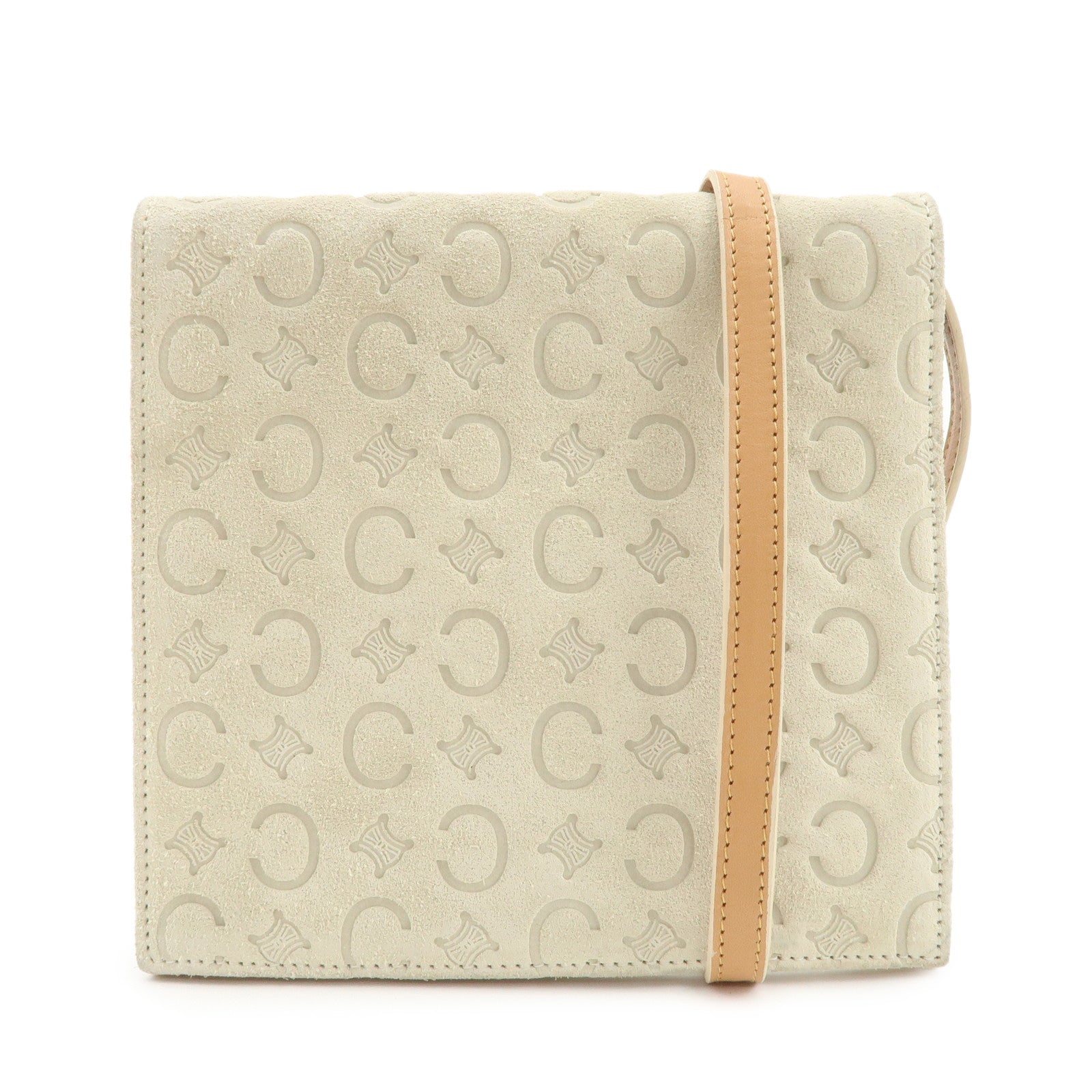 CELINE C Macadam Suede Shoulder Bag Crossbody Bag Ivory