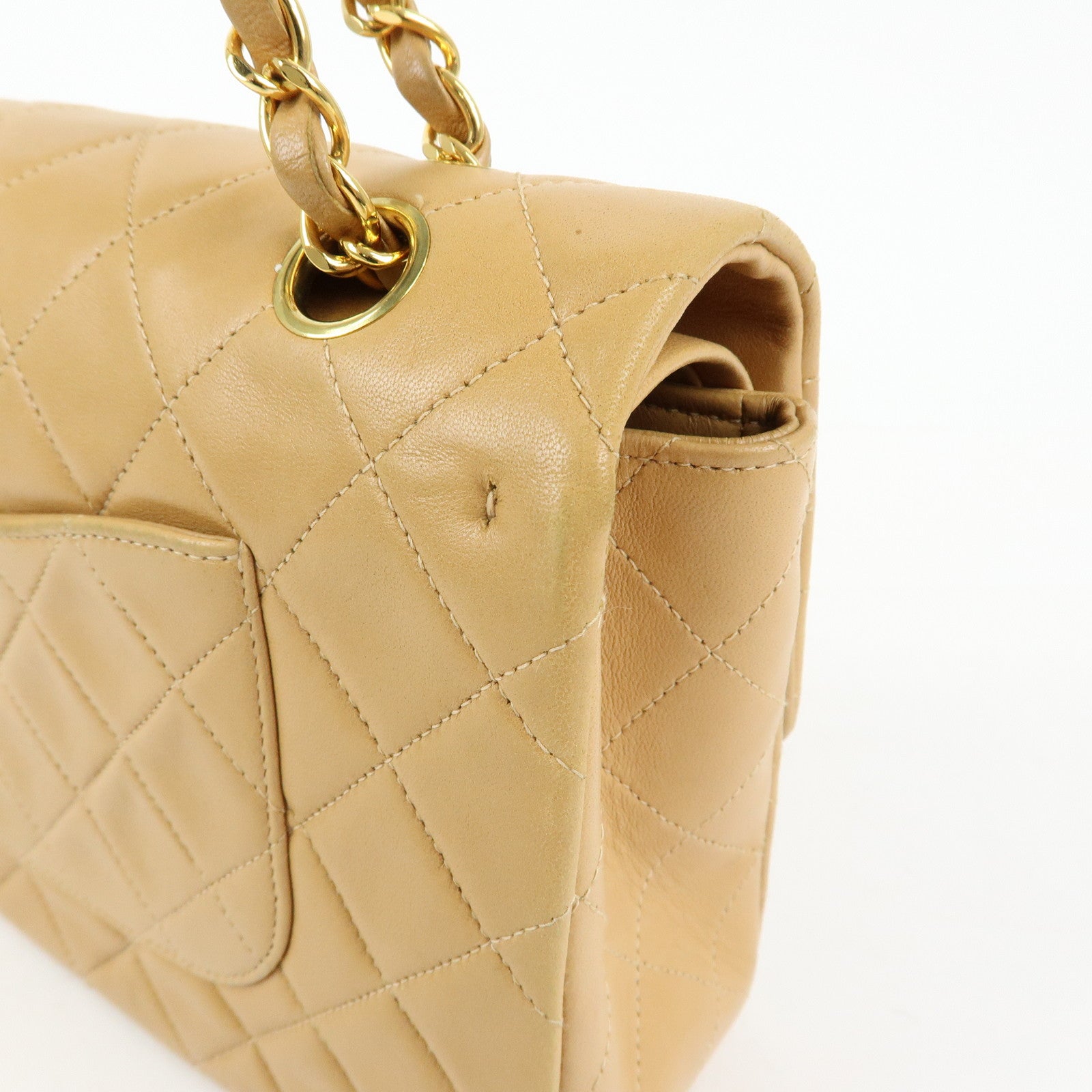 CHANEL Matelasse 25 Double Flap Chain Shoulder Bag Beige A01112