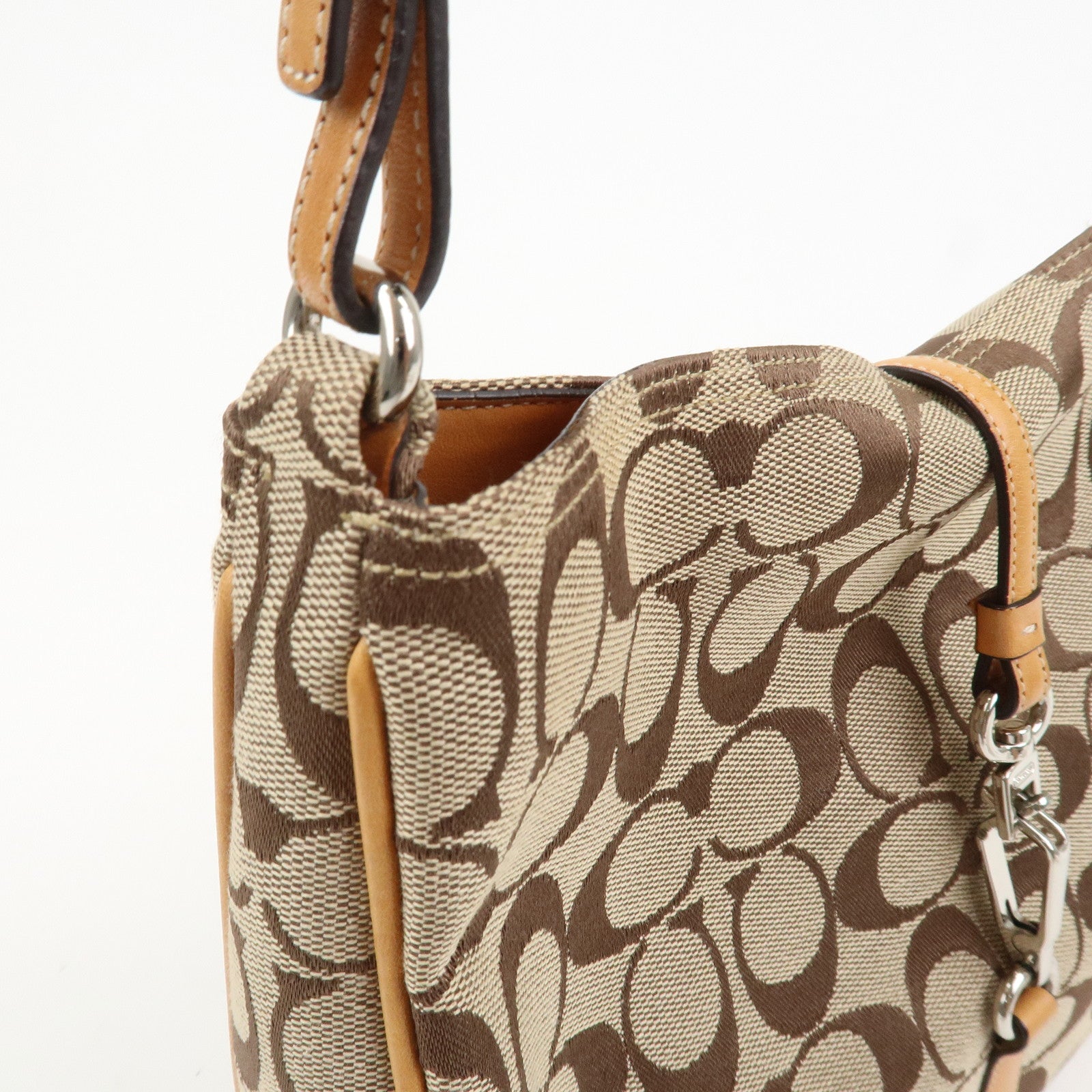 COACH Set Of 2 Canvas Leather Shoulder Bag Hand Bag Brown Beige