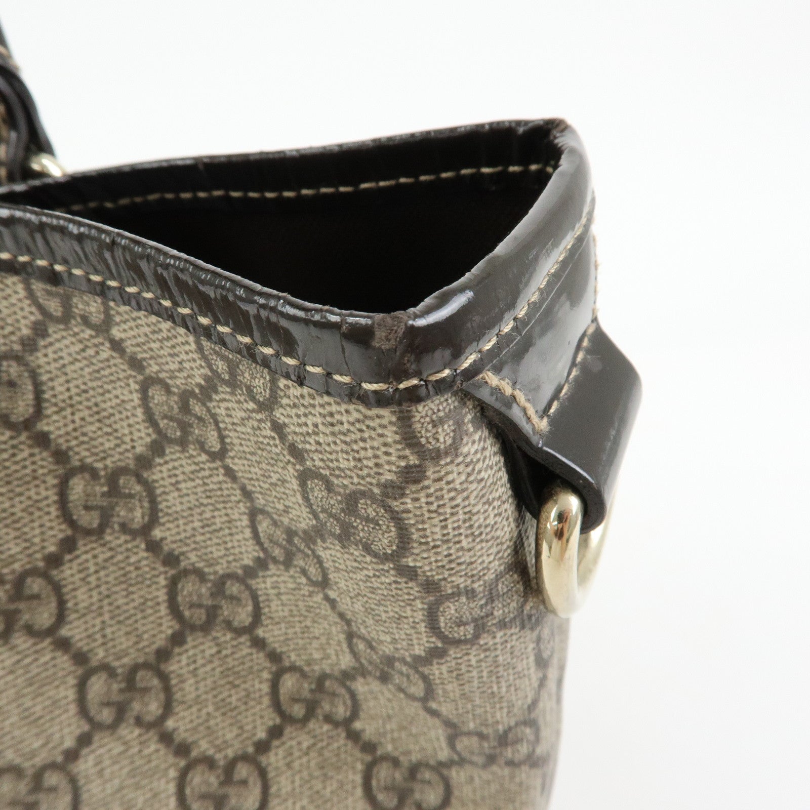 GUCCI GG Supreme Patent Leather Tote Bag Shoulder Bag Brown 197953