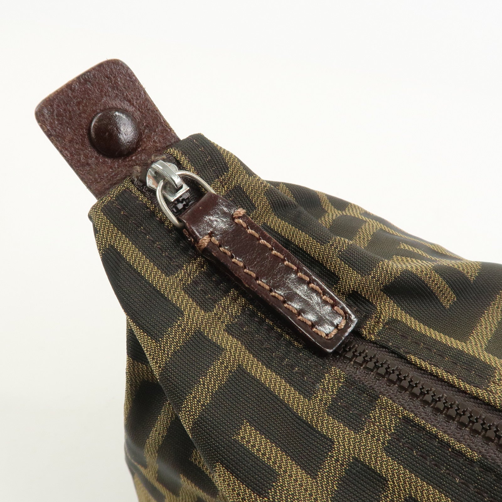 FENDI Zucca Canvas Leather Hand Bag Pouch Bag Brown Black 226540