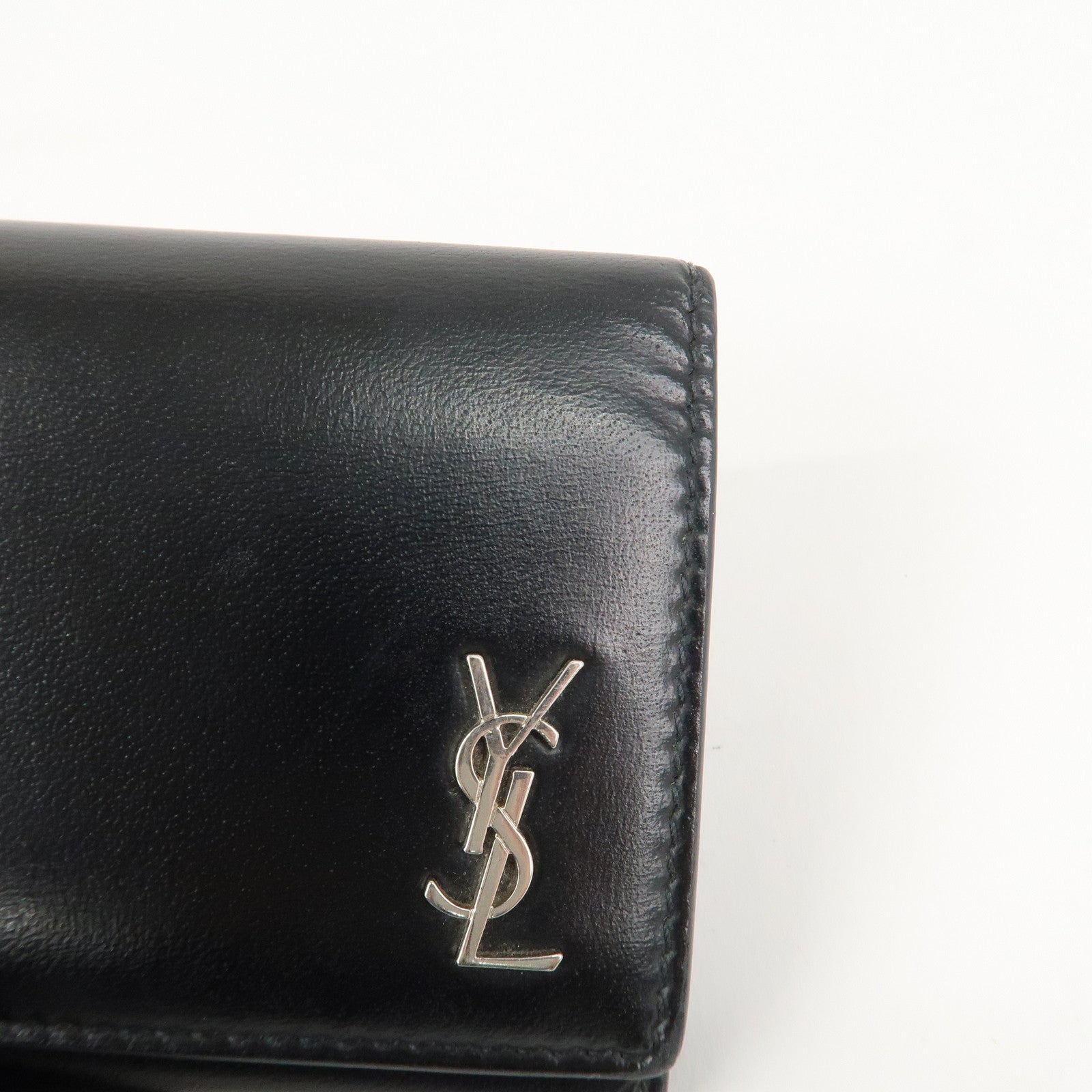 SAINT LAURENT Logo Leather 6 Hook Key Case Black Silver