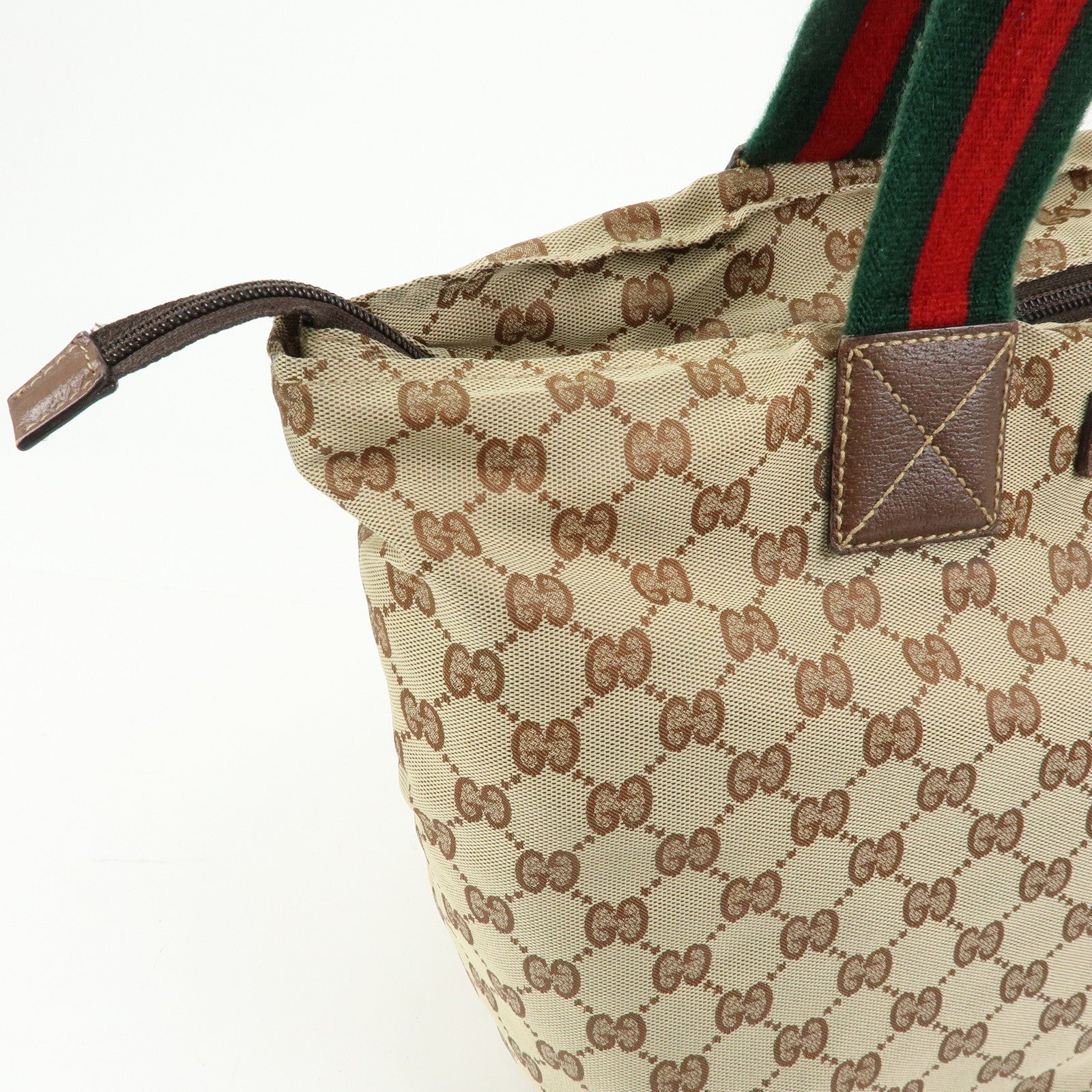 GUCCI Sherry GG Canvas Leather Tote Bag Hand Bag Beige Brown 131231