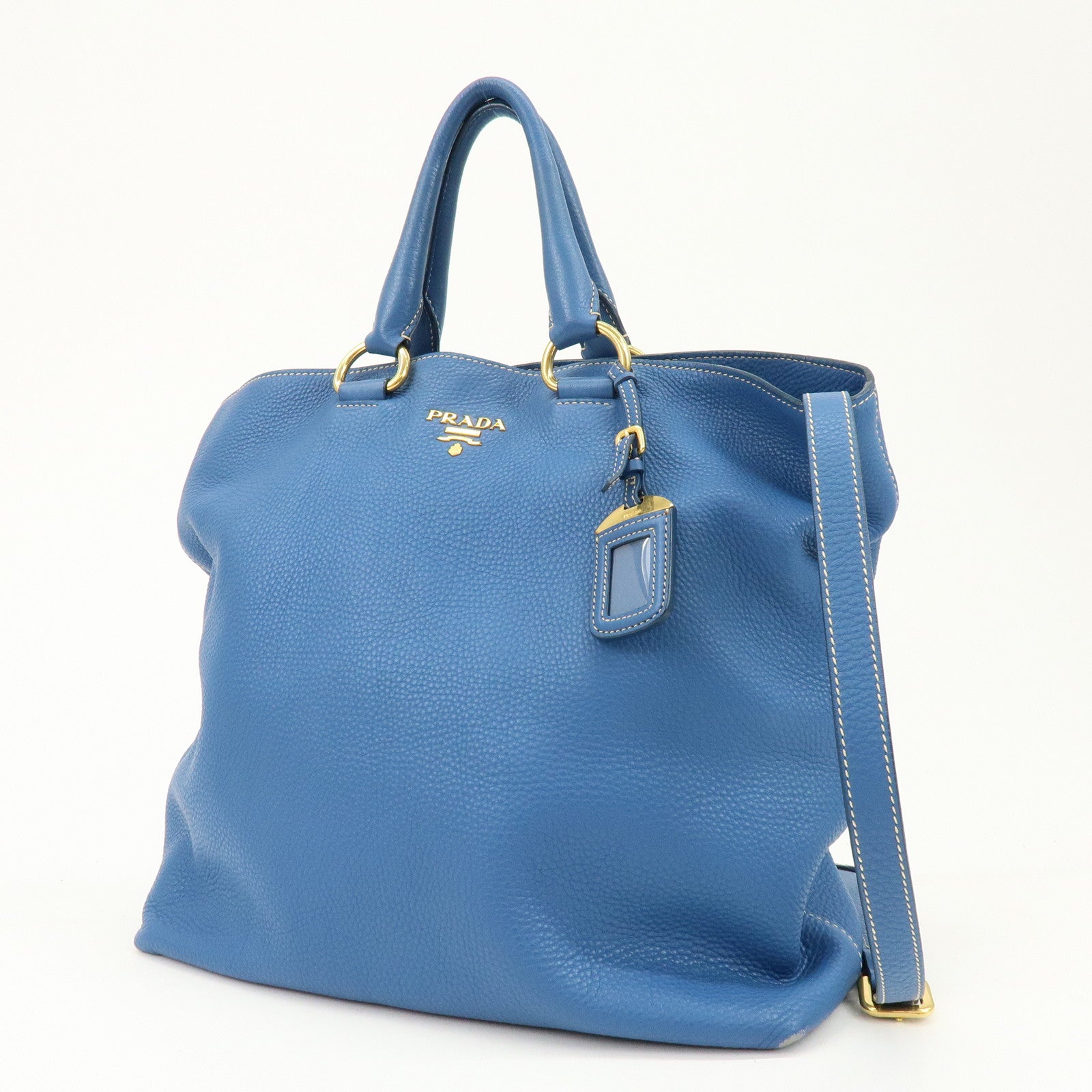 PRADA Leather 2Way Tote Bag Shoulder Bag Hand Bag Blue BN1713