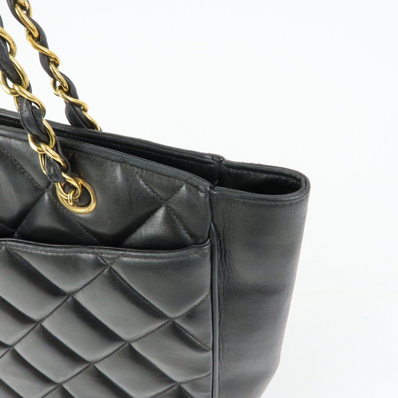 CHANEL Matelasse COCO Mark Lamb Skin Tote Bag Shoulder Bag Black