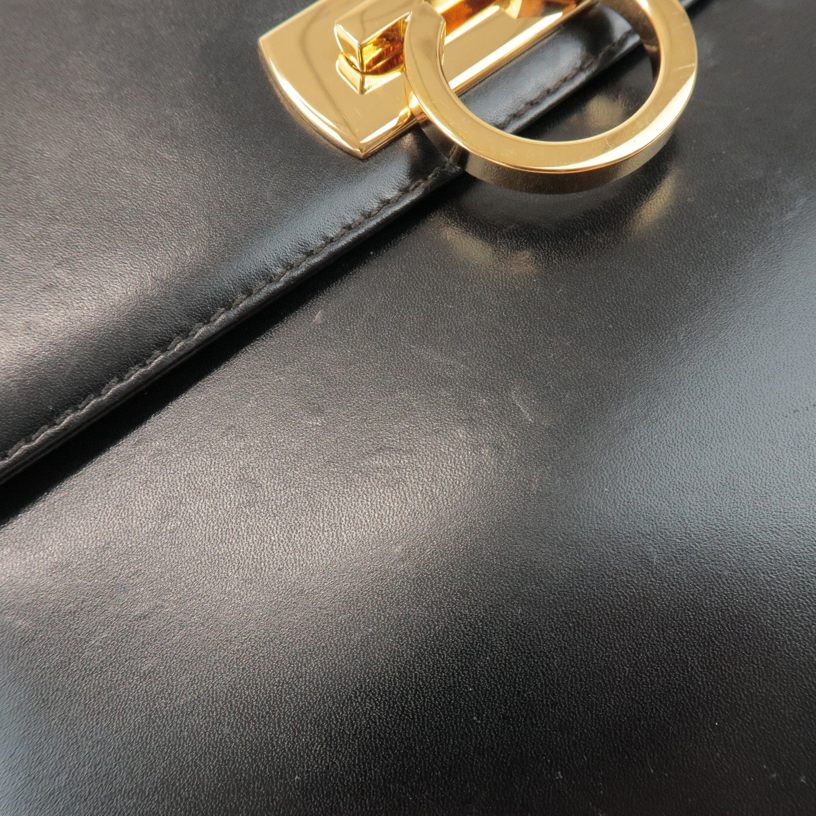 Ferragamo Gancini Calf Leather 2Way Bag Hand Shoulder Bag Black