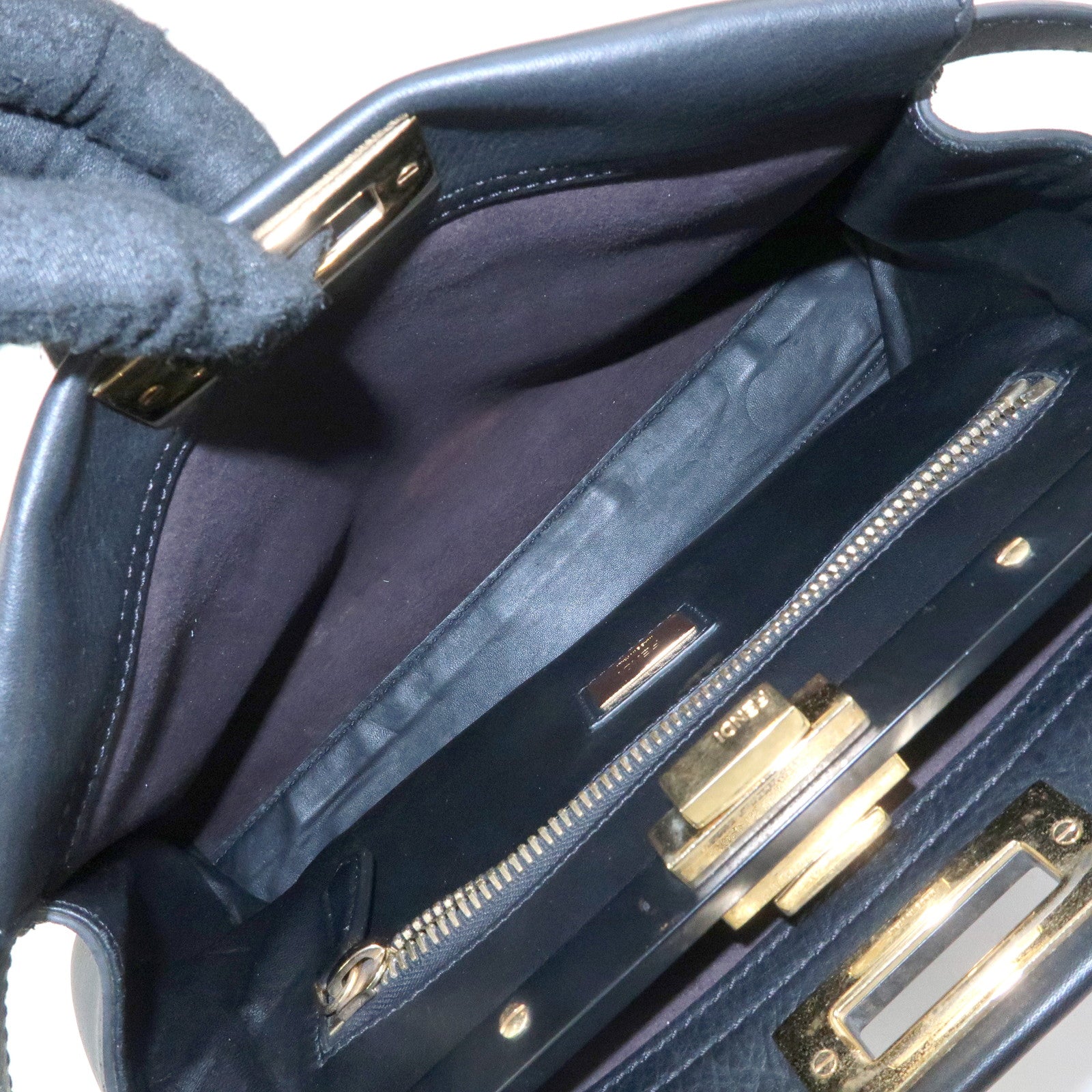 FENDI Peekaboo Leather 2Way Bag Hand Bag Shoulder Bag Black 8BN290