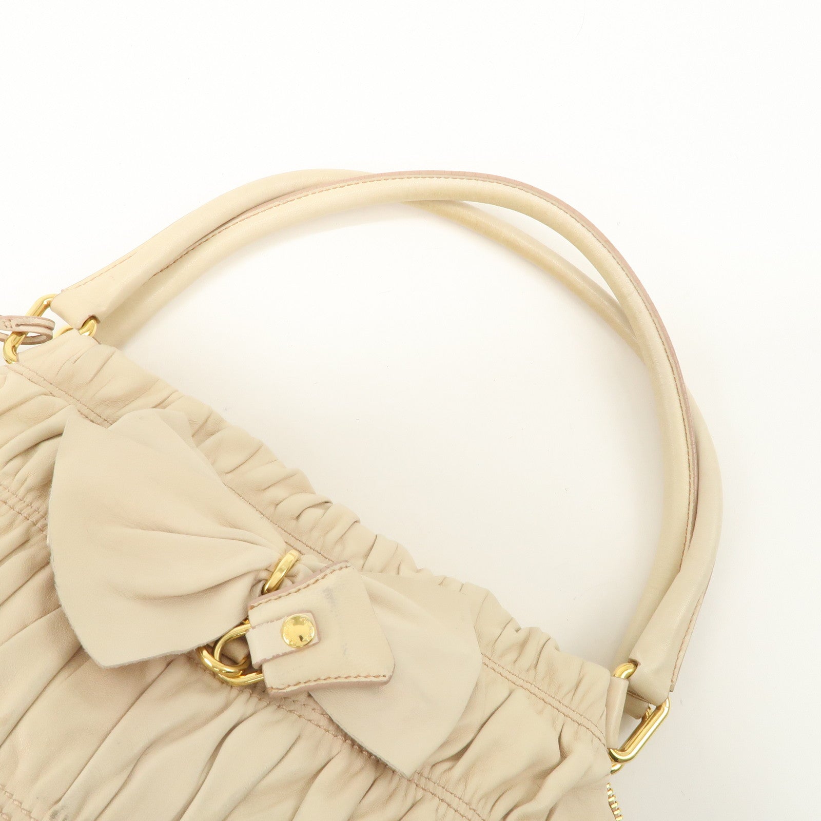 PRADA Nappa Leather Gathered Ribbon Shoulder Bag Hand Bag BR4492