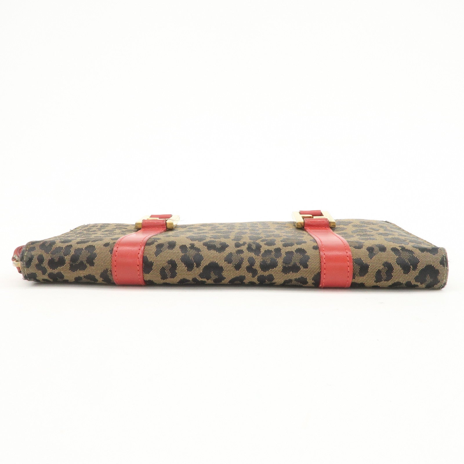 FENDI Logo Canvas Leather Hand Bag Leopard Red 26347