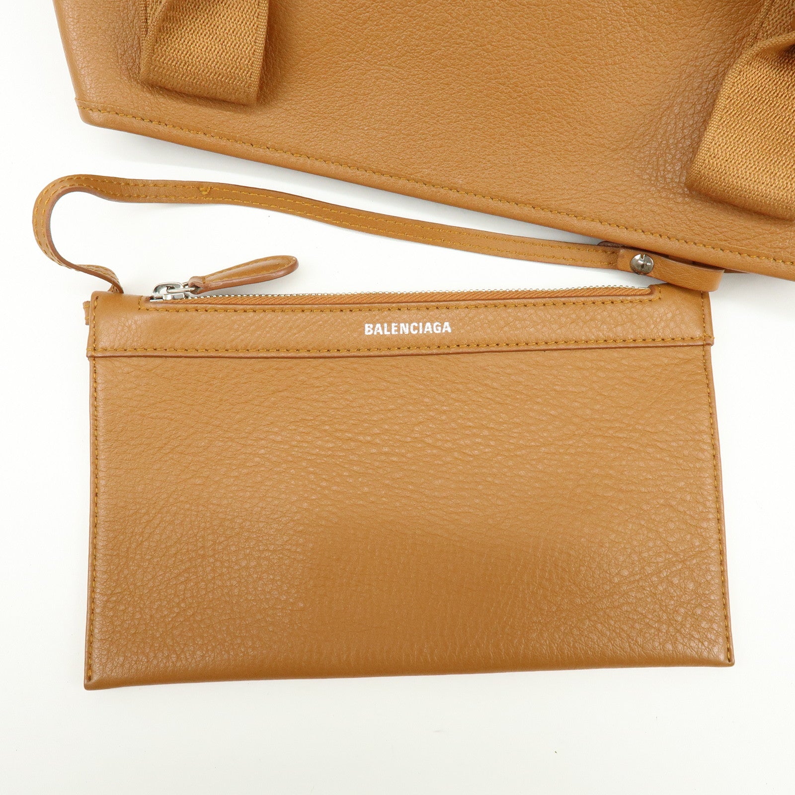 BALENCIAGA Navy Cabas Small Leather Tote Bag Hand Bag Brown 339933