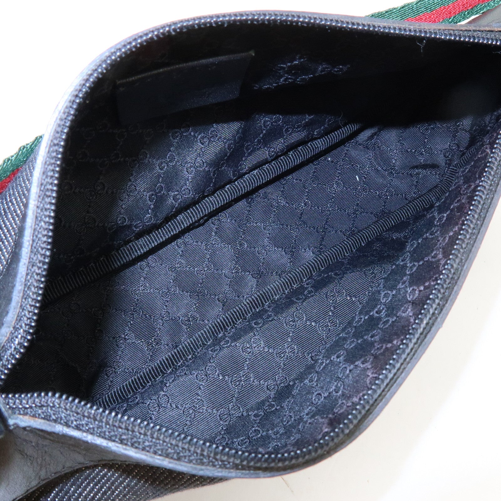 GUCCI Sherry Leather Denim Accessory Pouch Hand Bag Black 92820