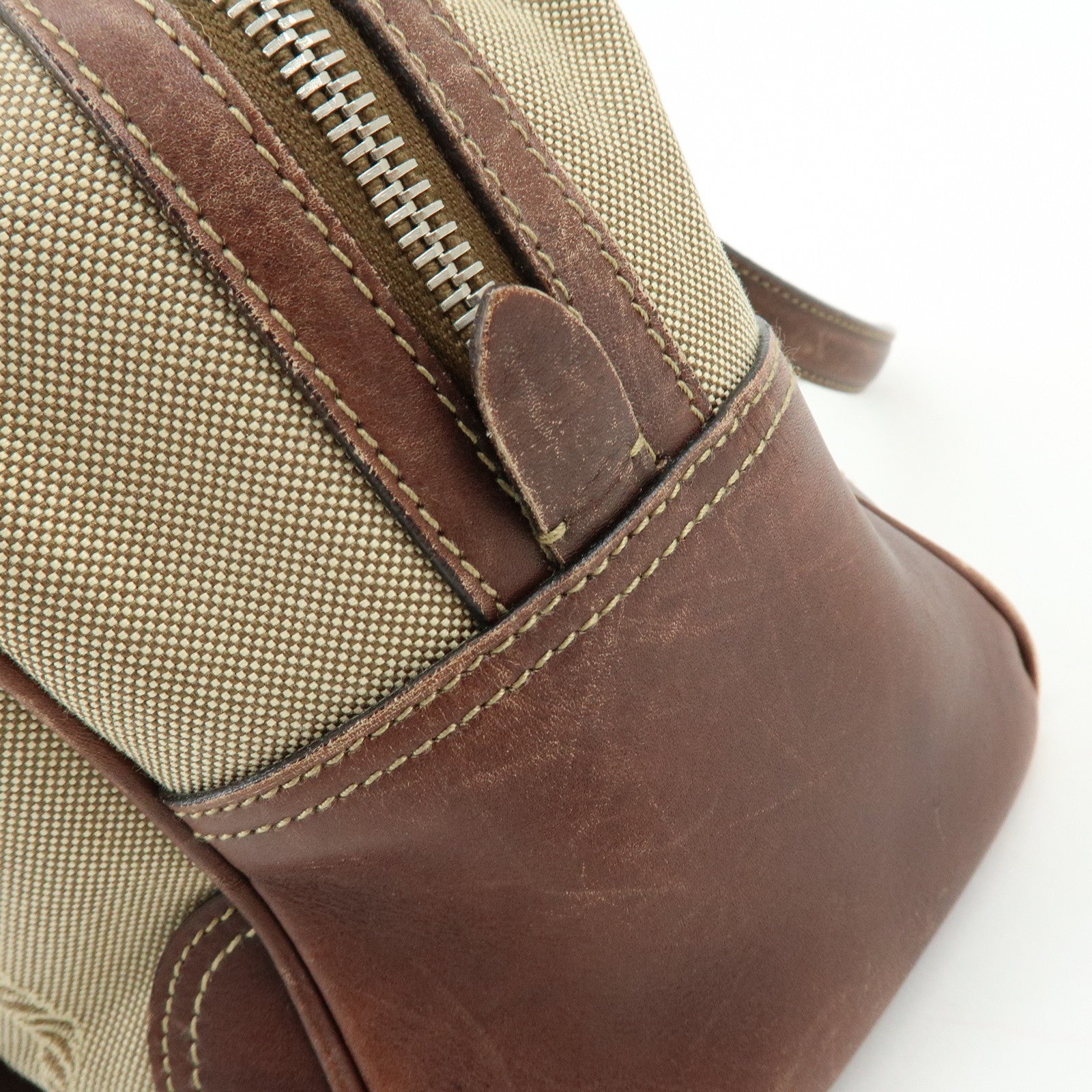 PRADA Leather Logo Jacquard Tote Bag Hand Bag Beige Brown