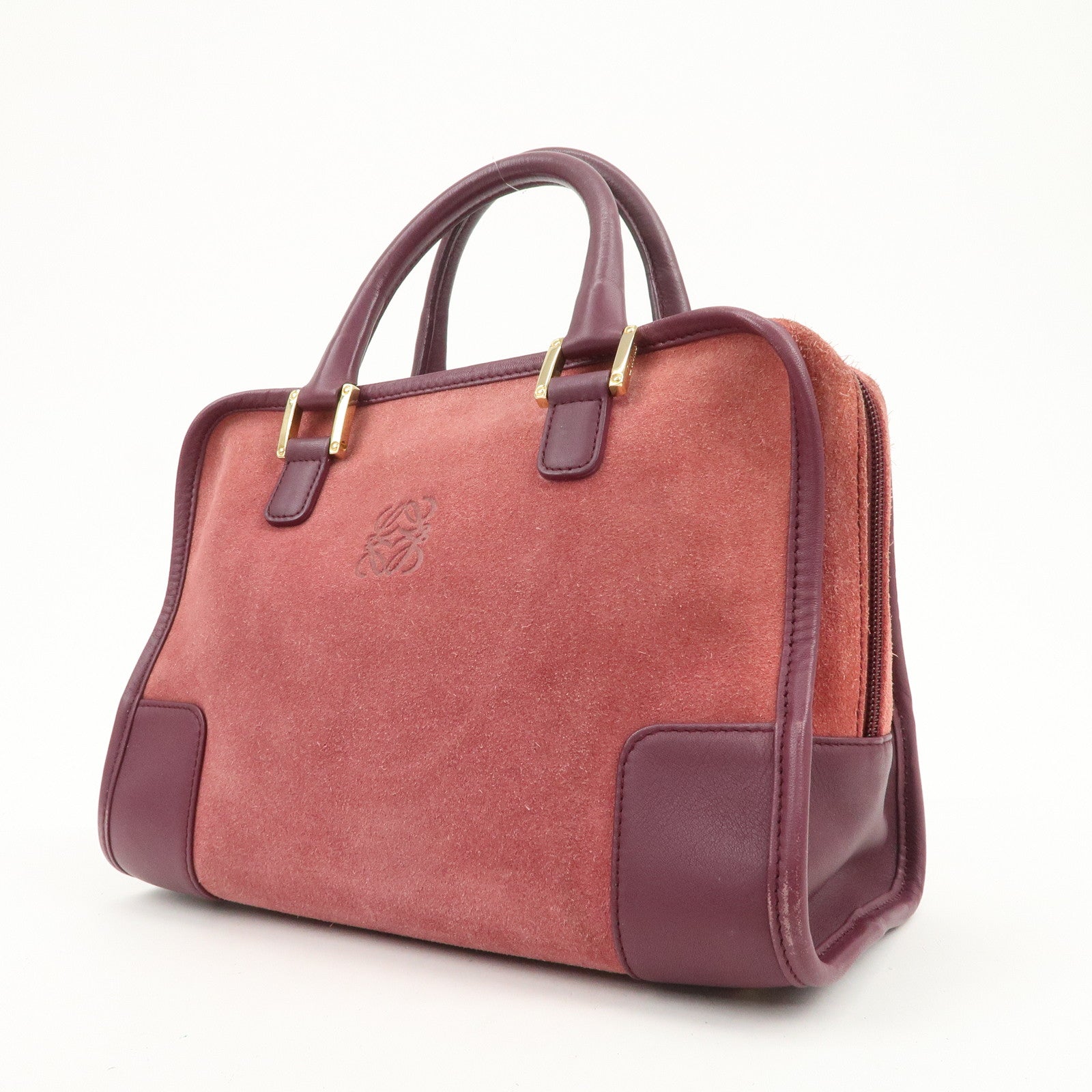 LOEWE Anagram Amazona 28 Suede Leather Hand Bag Pink Purple
