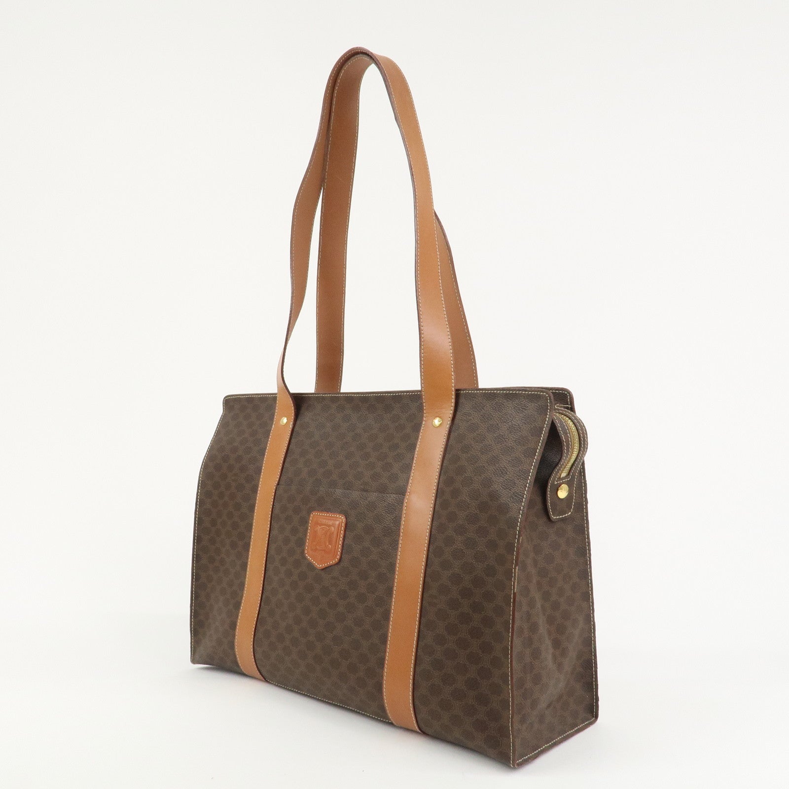 CELINE Macadam PVC Canvas Leather Tote Bag Shoulder Bag Brown