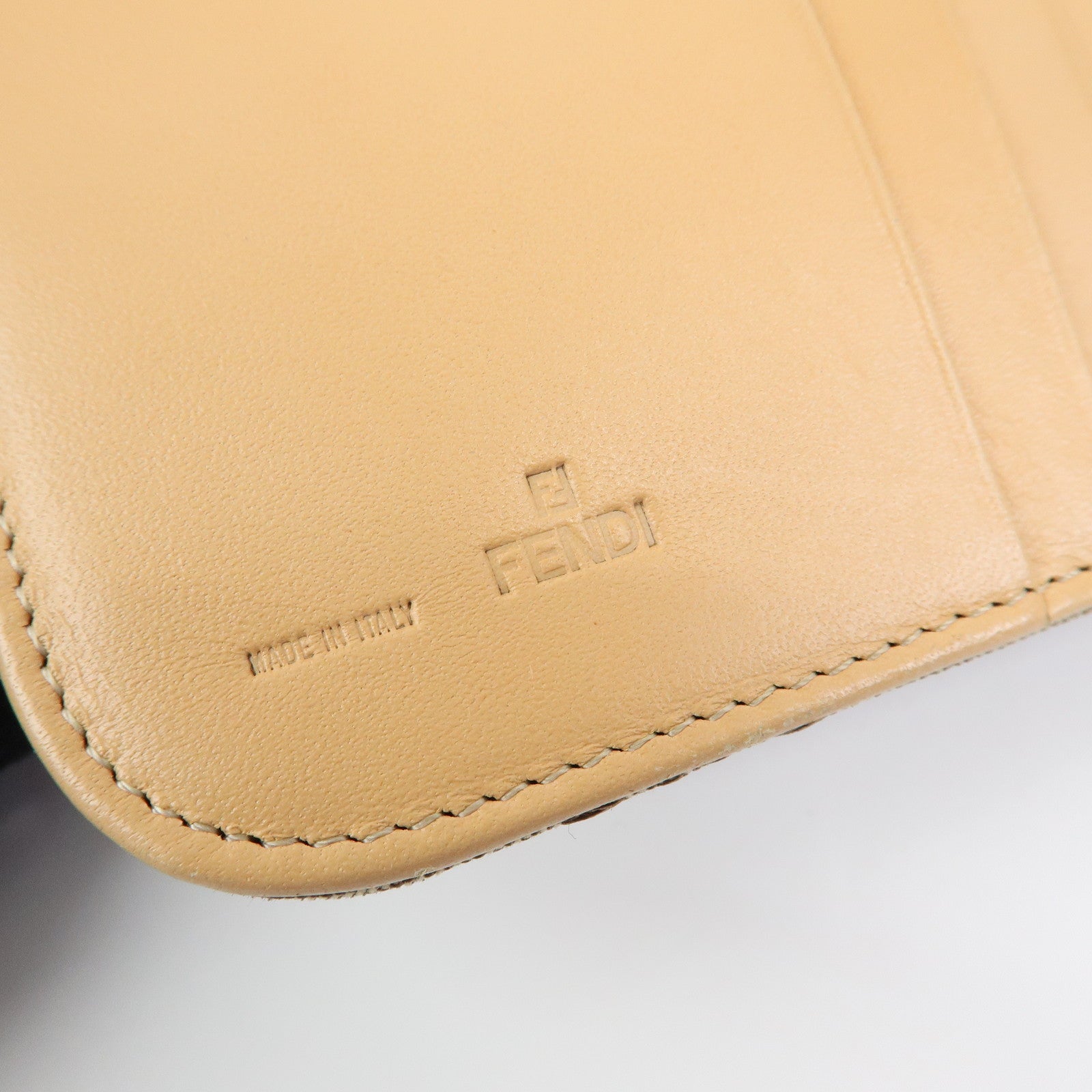 FENDI Zucchino Canvas Leather Compact Wallet Beige 8M0018