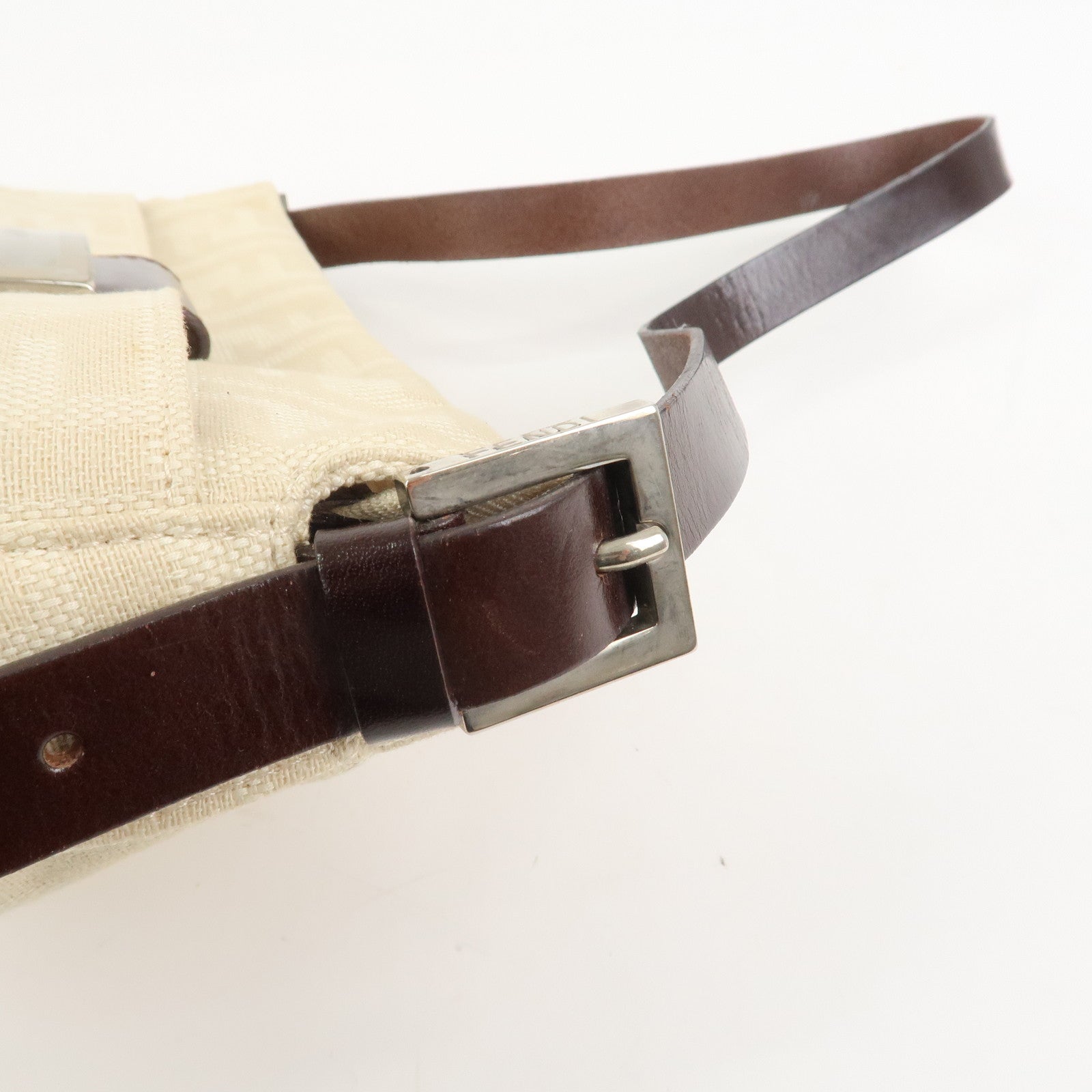 FENDI Zucca Canvas Leather Shoulder Bag Ivory Brown 26566