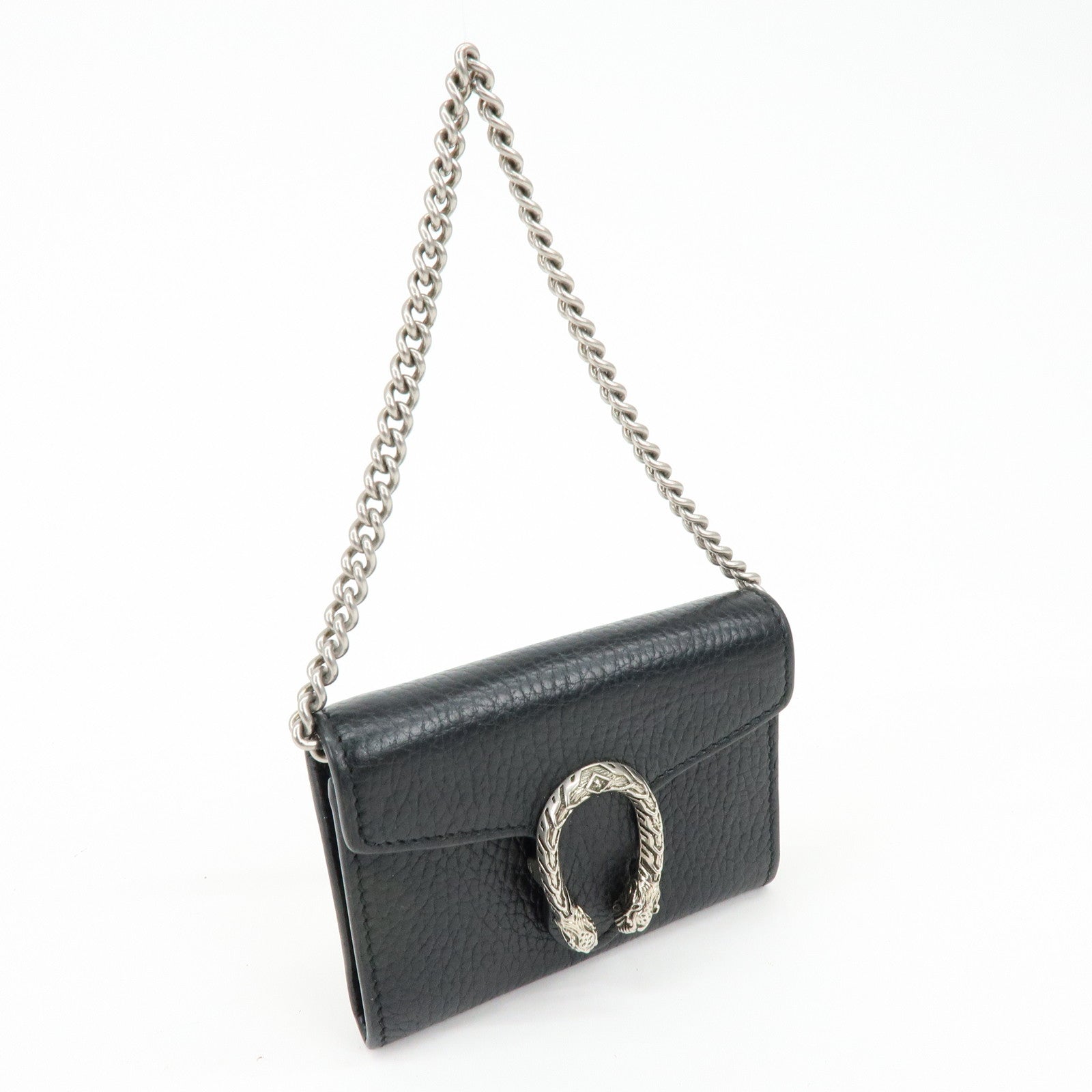 GUCCI Dionysus Leather Chain Compact Wallet Coin Case Black 574930