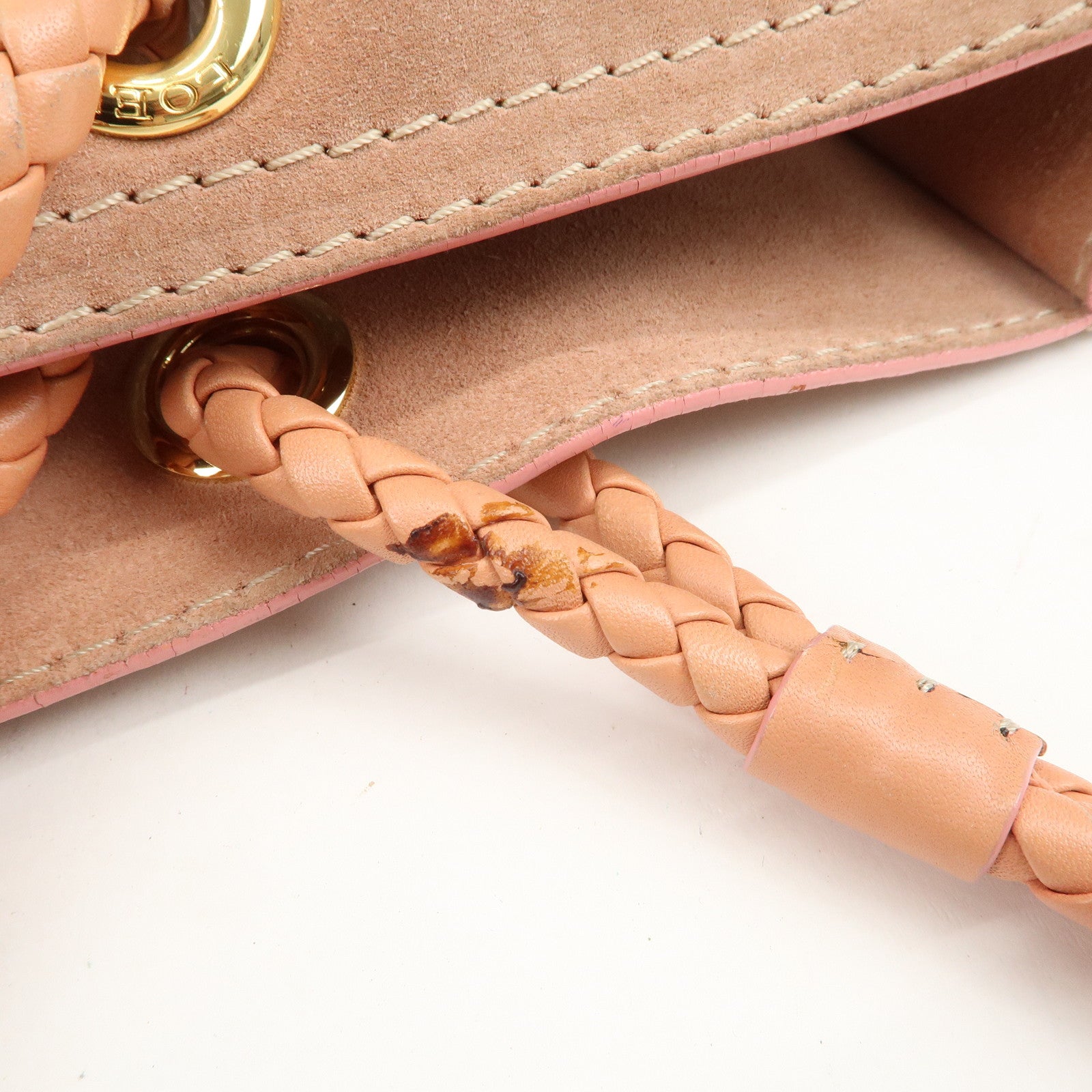 LOEWE Logo Suede Leather Tote Bag Shoulder Bag Pink