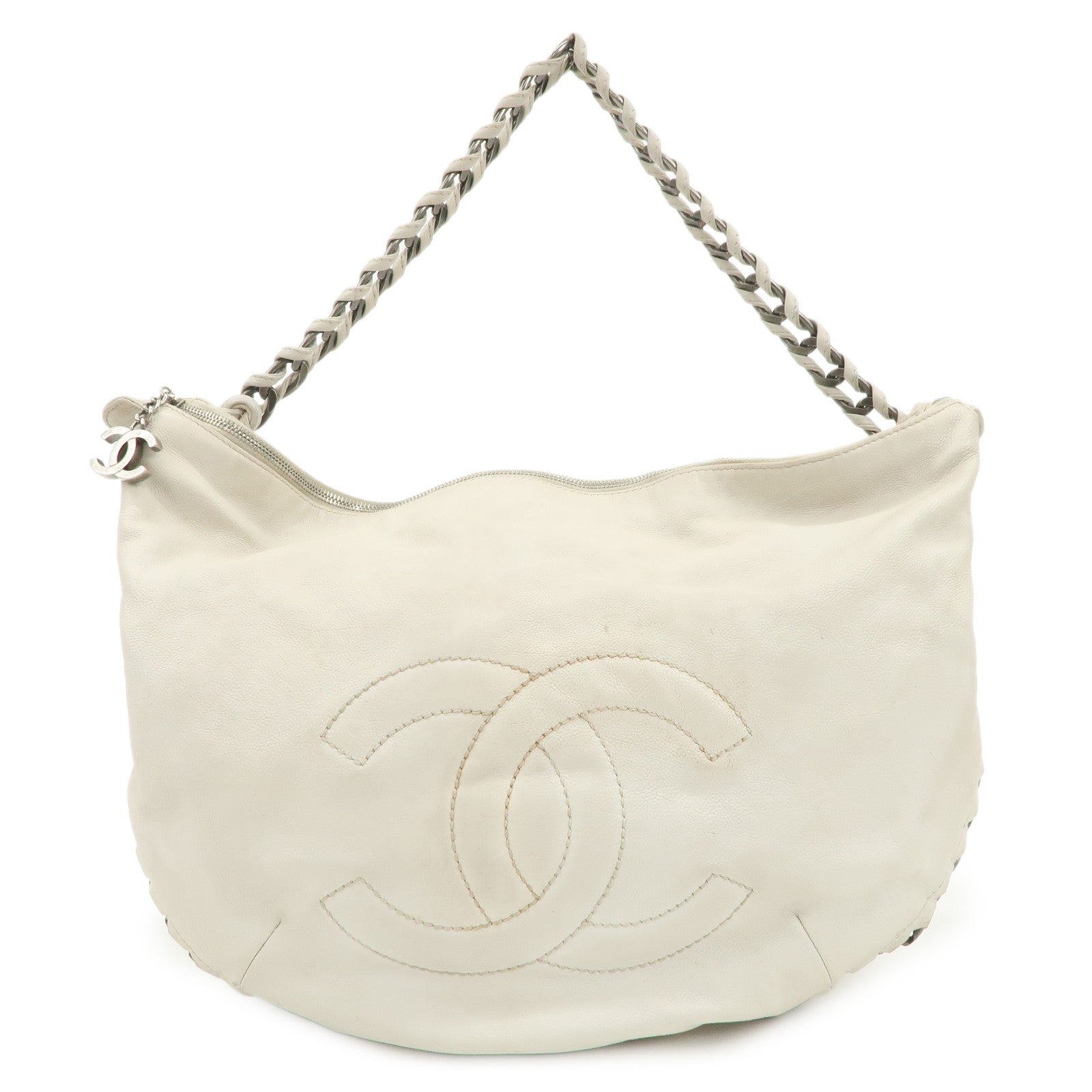 CHANEL COCO Mark Caviarskin Chain Tote Bag Shoulder Bag Ivory