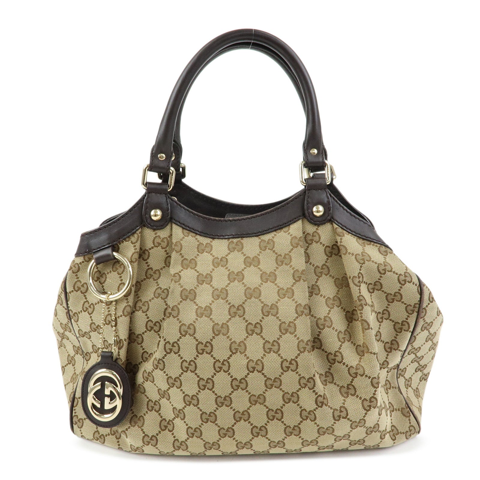GUCCI GG Canvas Leather Tote Bag Hand Bag Dark Brown Beige 211944