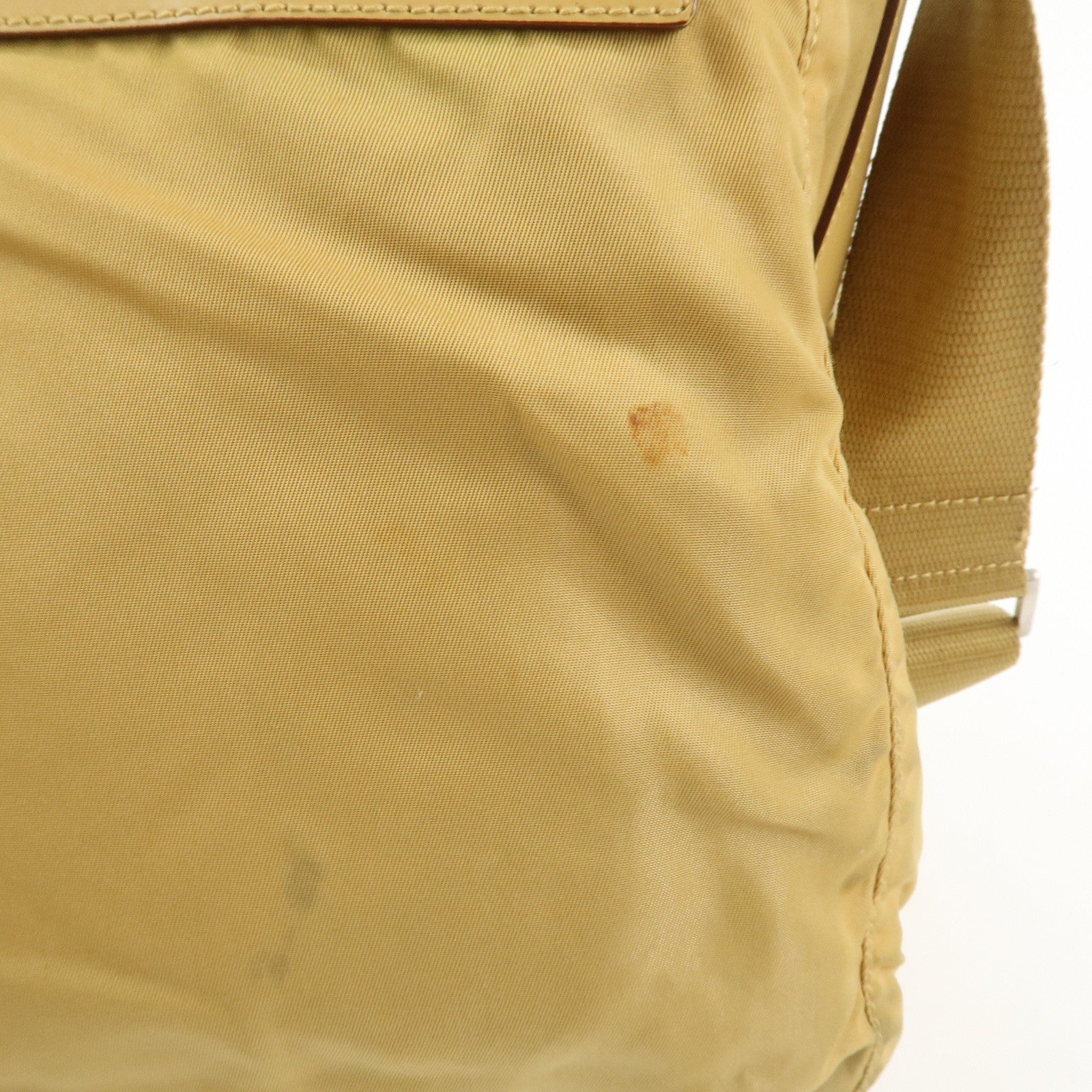 PRADA Triangle Logo Nylon Leather Shoulder Bag Crossbody Bag Beige