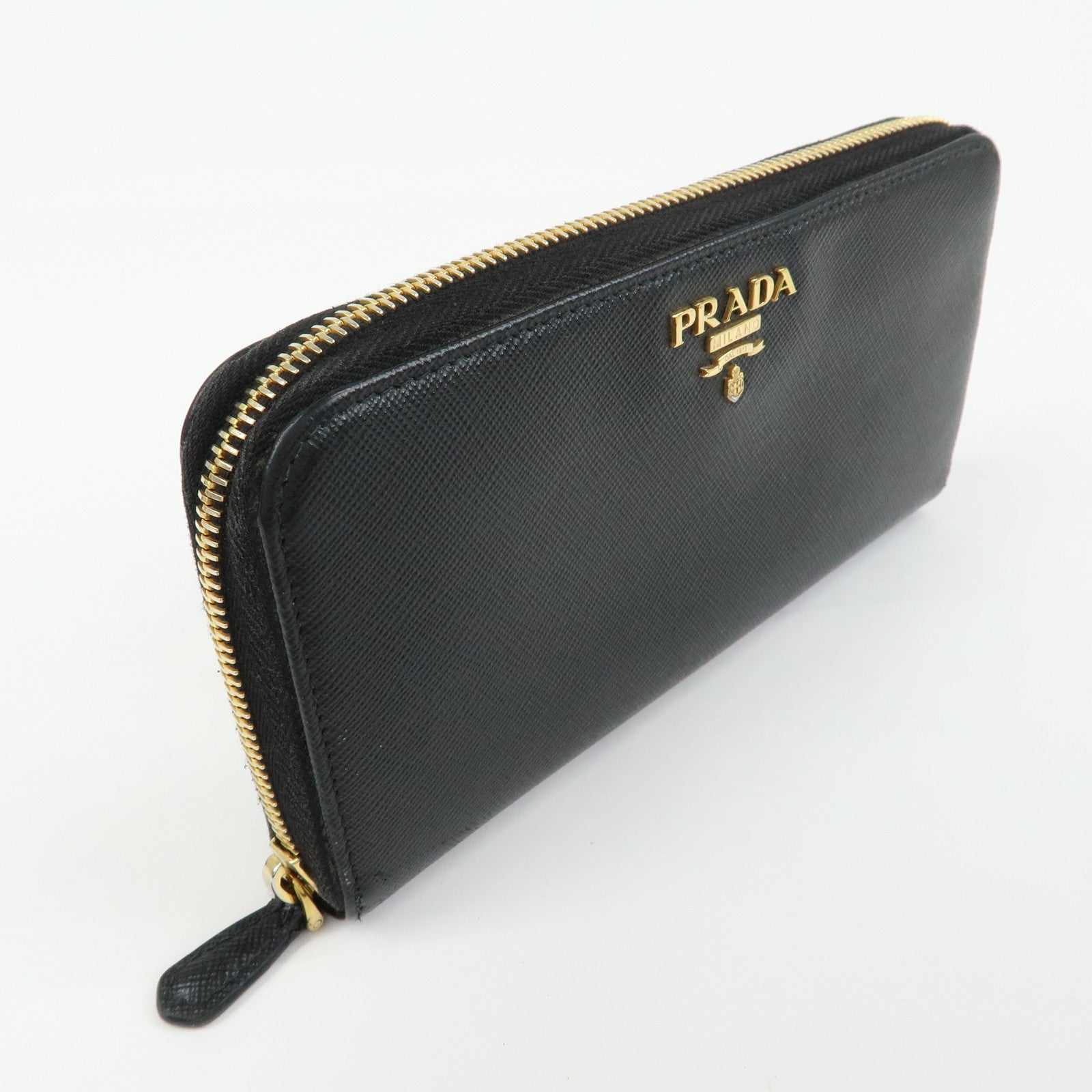 PRADA Logo Saffiano Leather Round Zippy Long Wallet Black 1ML506