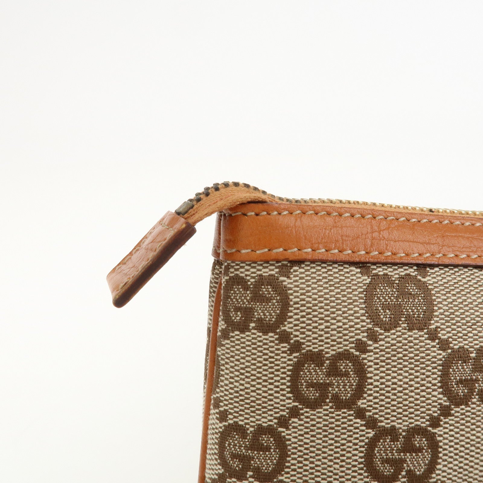 GUCCI Sherry GG Canvas Leather Pouch Cosmetic Pouch Brown 152507