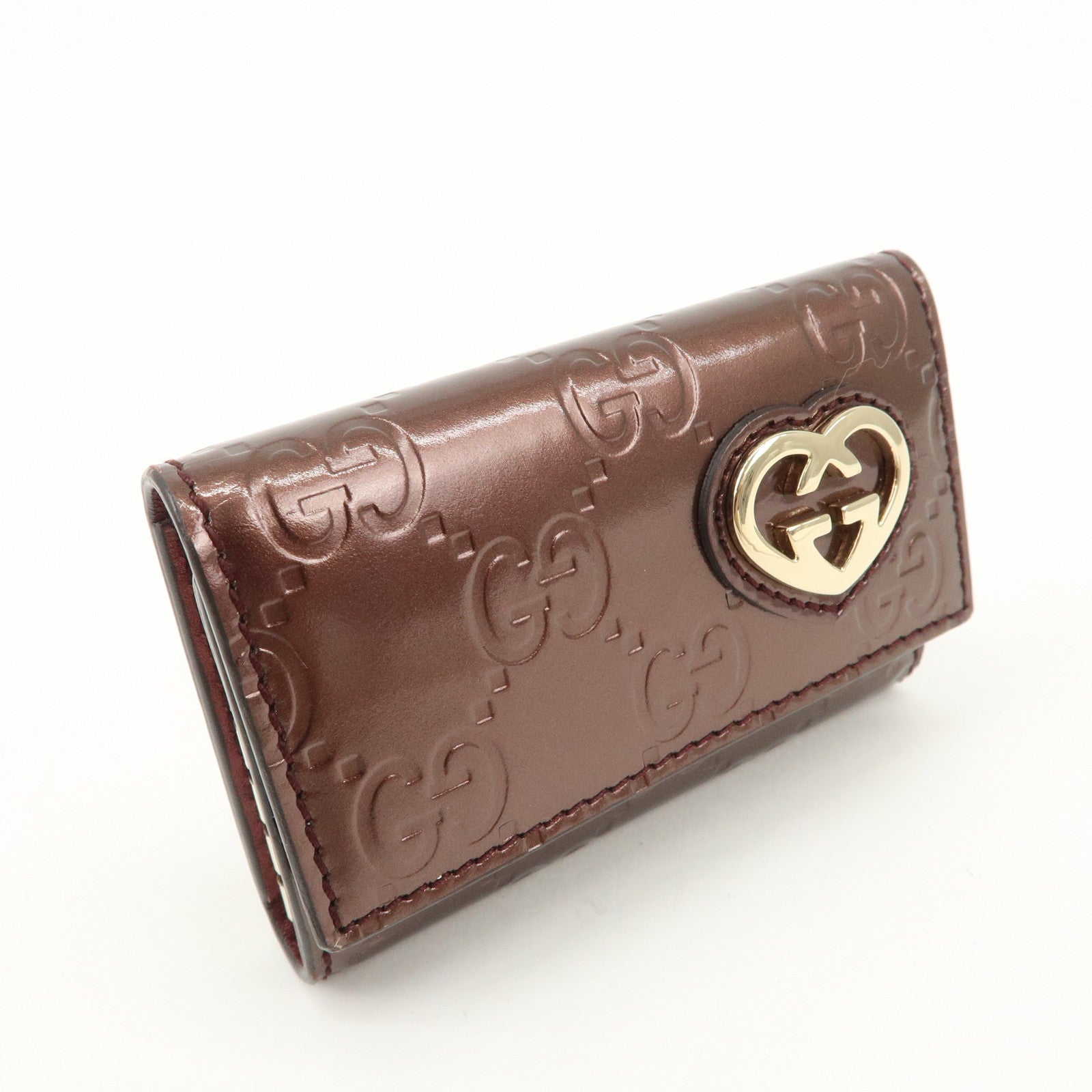 GUCCI Lovely Heart Guccissima Leather 6 Rings Key Case Brown 257217