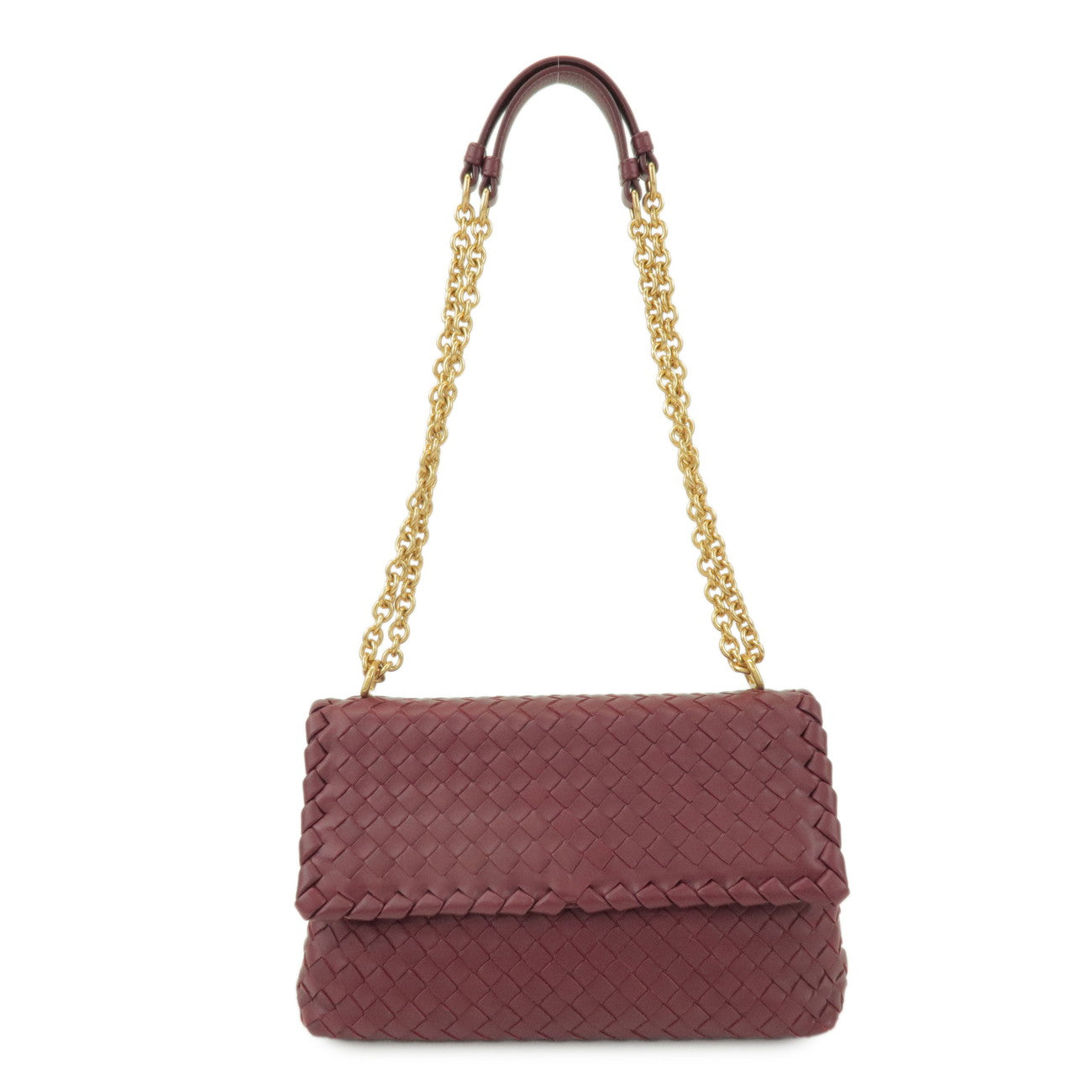 BOTTEGA VENETA Intrecciato Lamb Skin Chain Shoulder Bag Bordeaux