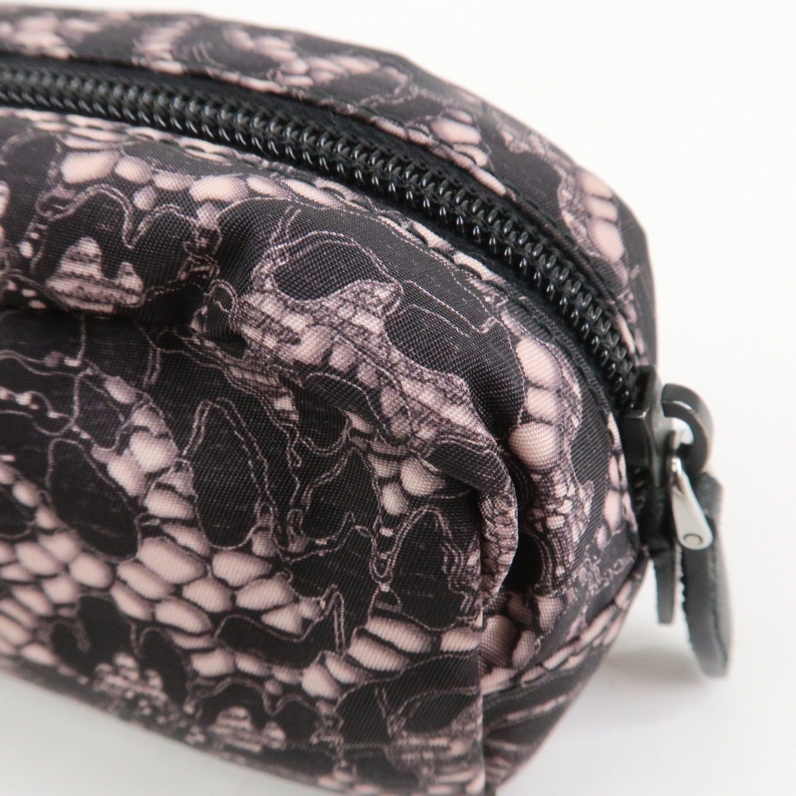 PRADA Triangle Logo Lace Nylon Leather Cosmetic Pouch Black 1NE175