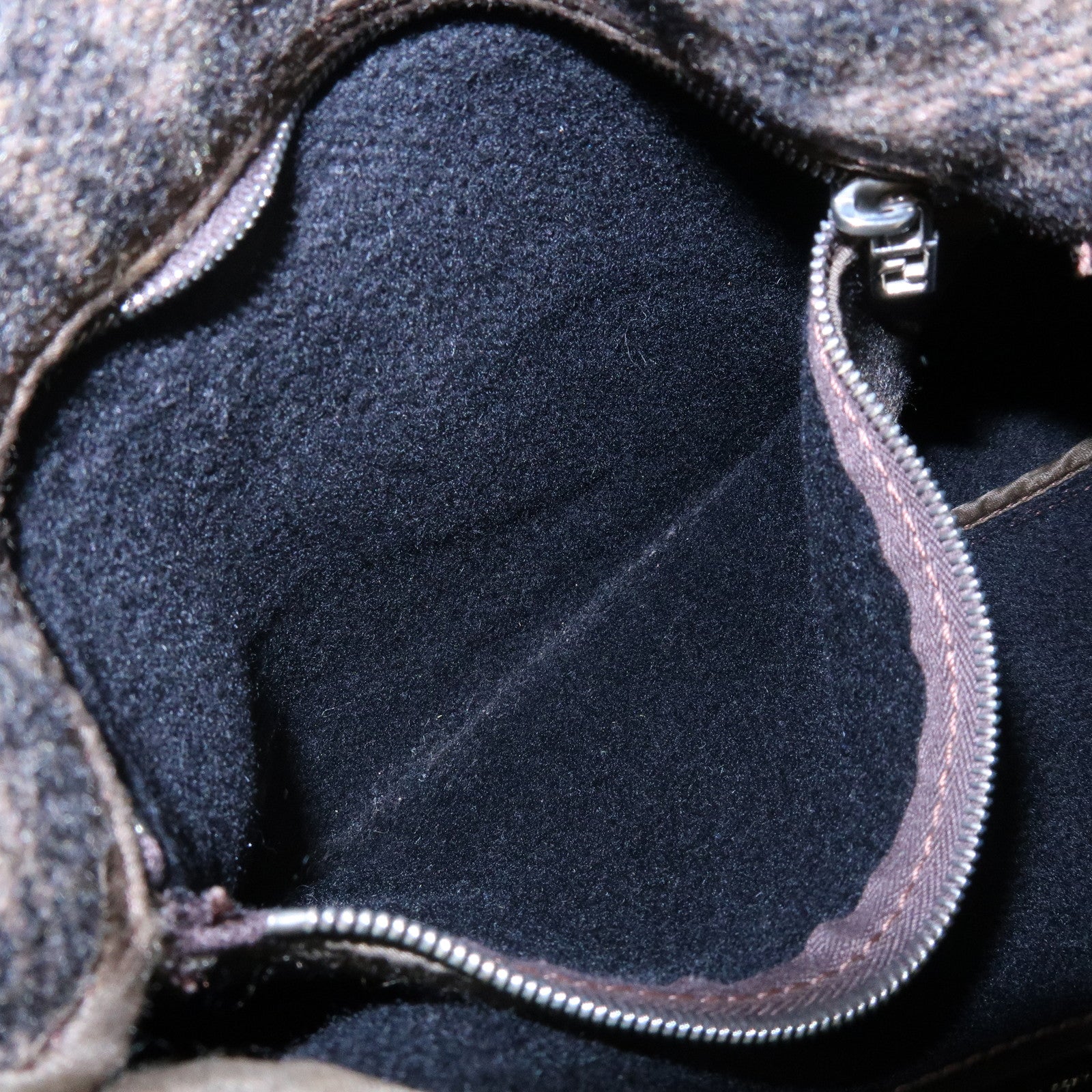 FENDI Mamma Baguette Zucca Wool Leather Shoulder Bag Brown 26325