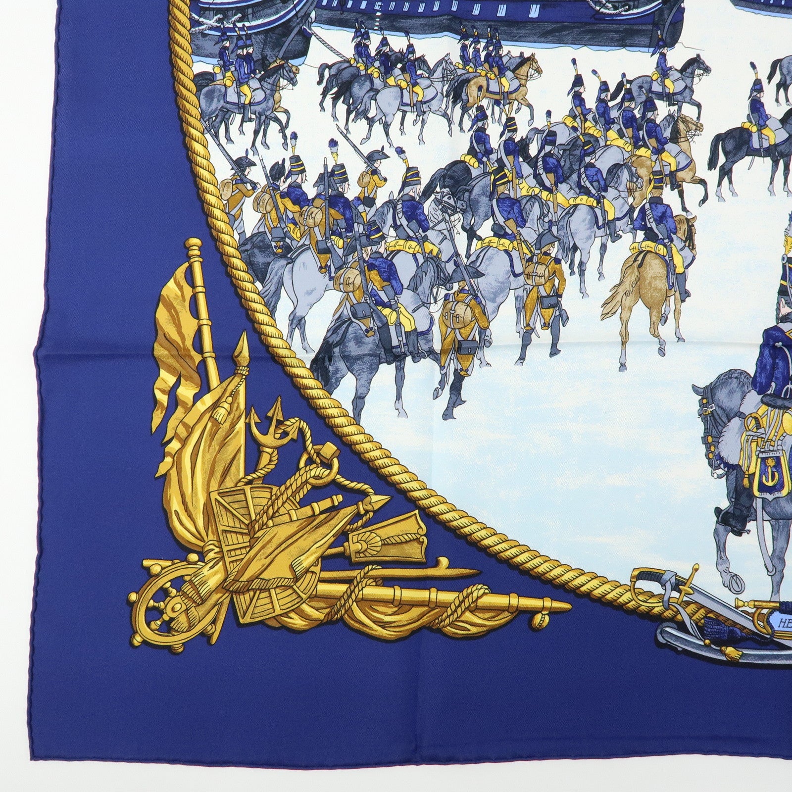 HERMES Carre 90 Silk 100% MARINE ET CAVALERIE Scarf