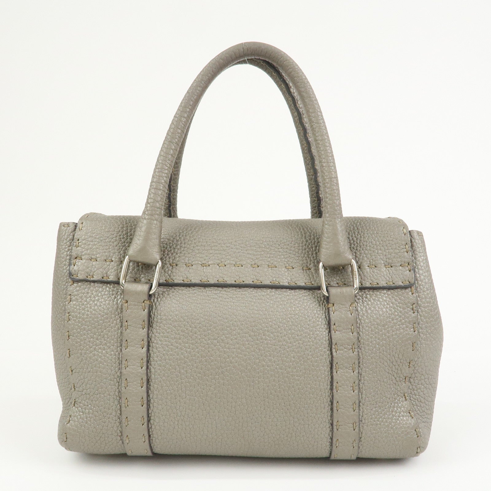 FENDI Seleria Mini Linda Leather Hand Shoulder Bag Greige 8BR486