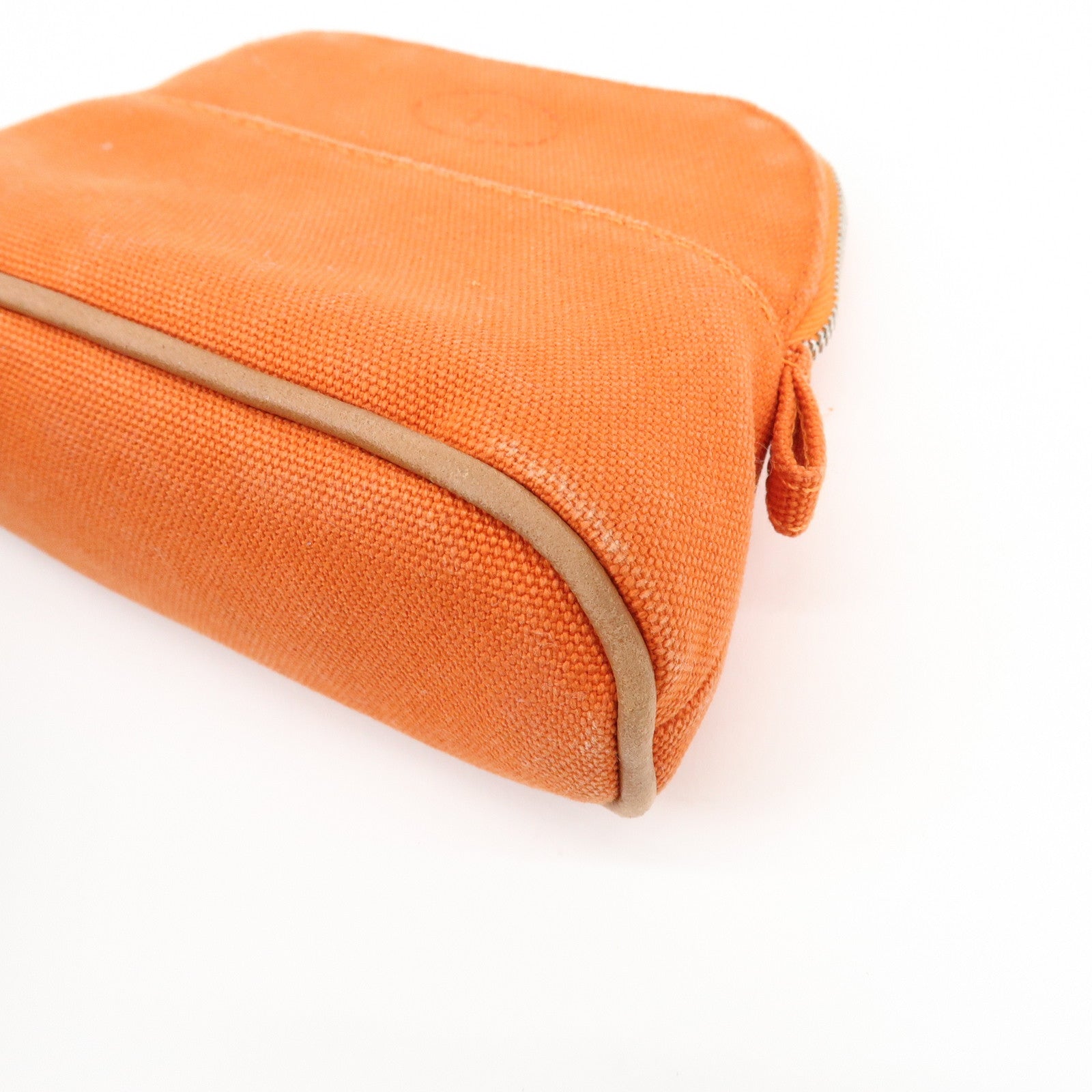 HERMES Bolide Mini Mini 16 Canvas Leather Cosmetic Pouch Orange