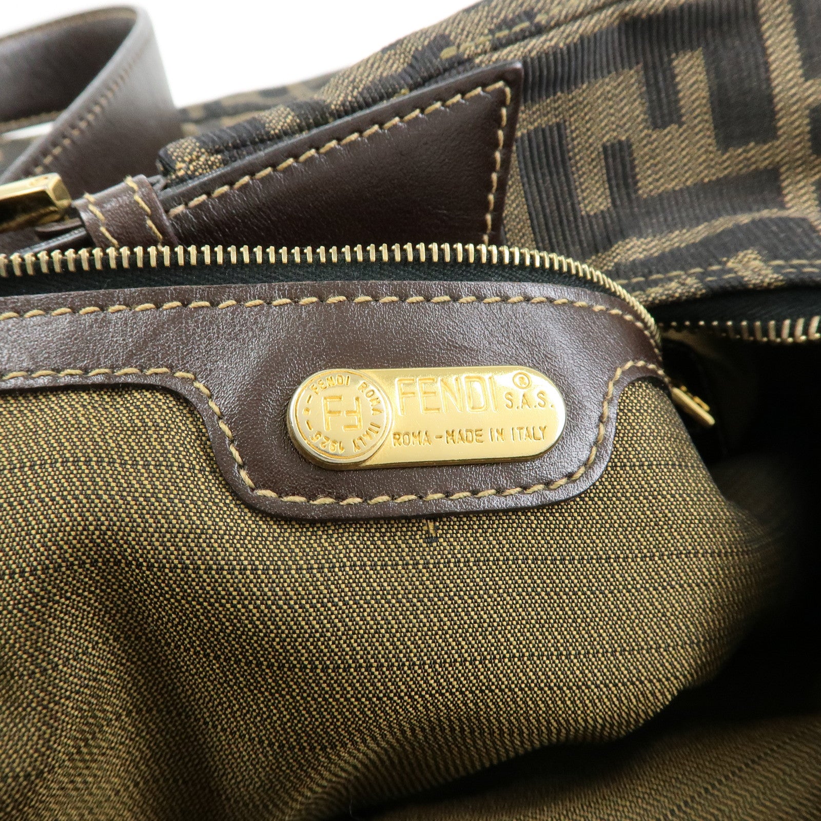 FENDI Zucca Canvas Leather Shoulder Bag Hand Bag Brown