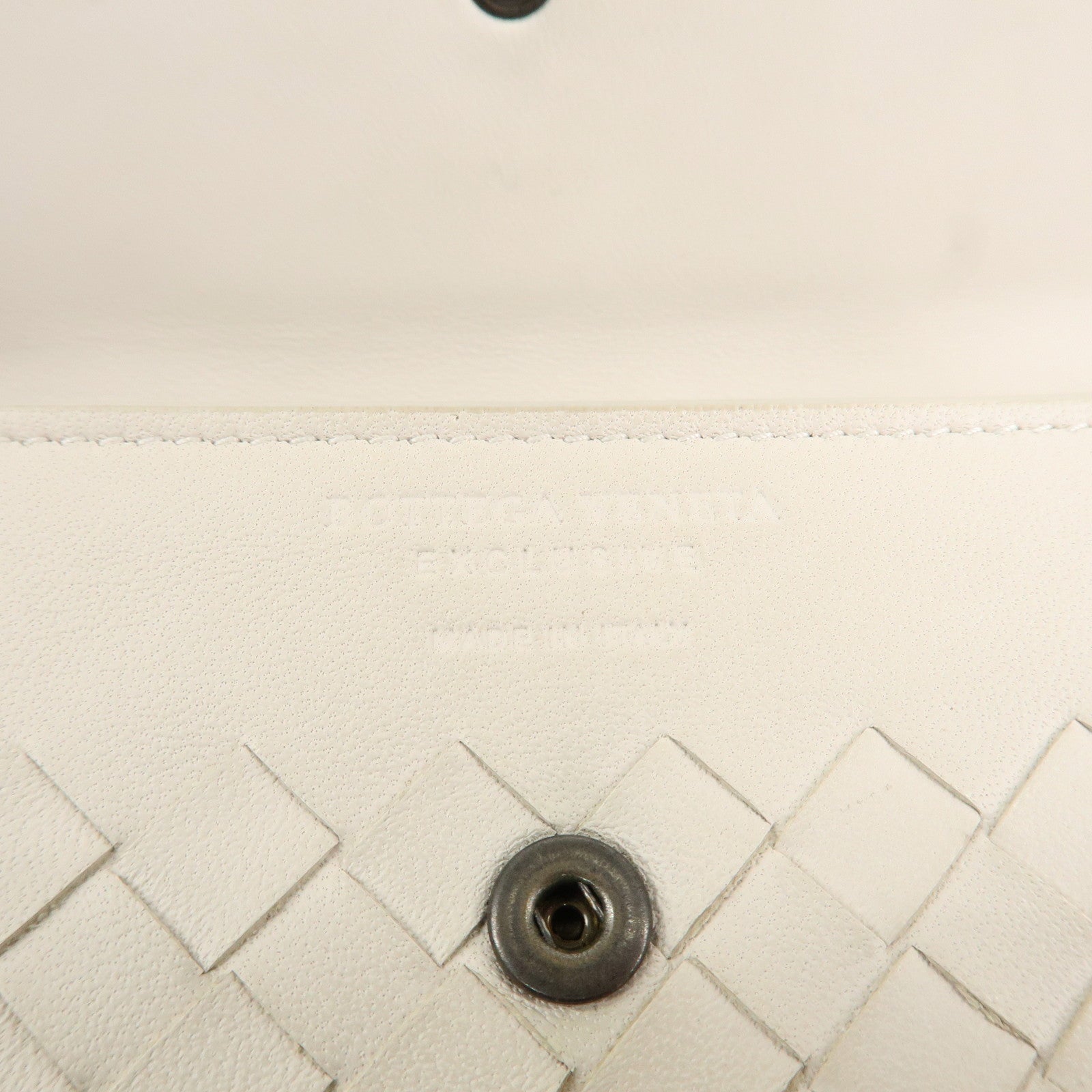 BOTTEGA VENETA Intrecciato Leather Long Wallet Ribbon Ivory Used