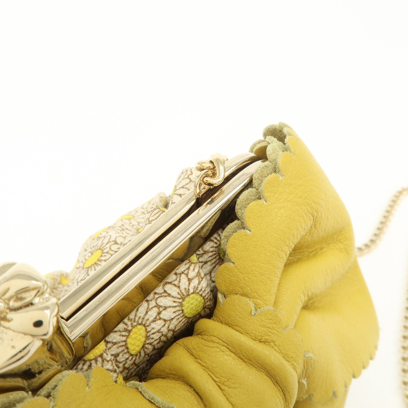 VALENTINO Canvas Leather Chain Shoulder Bag Hand Bag Mustard