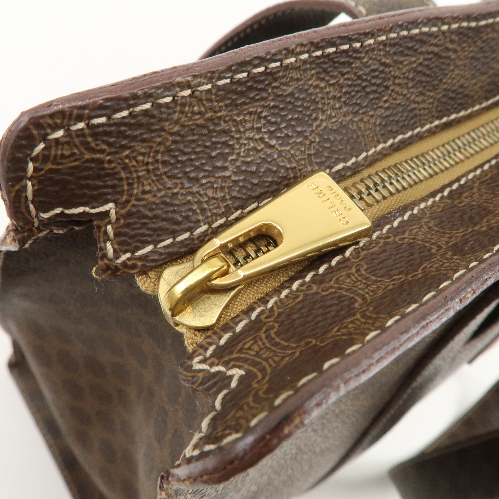 CELINE Macadam PVC Coating Canvas Tote Bag Shoulder Bag Brown